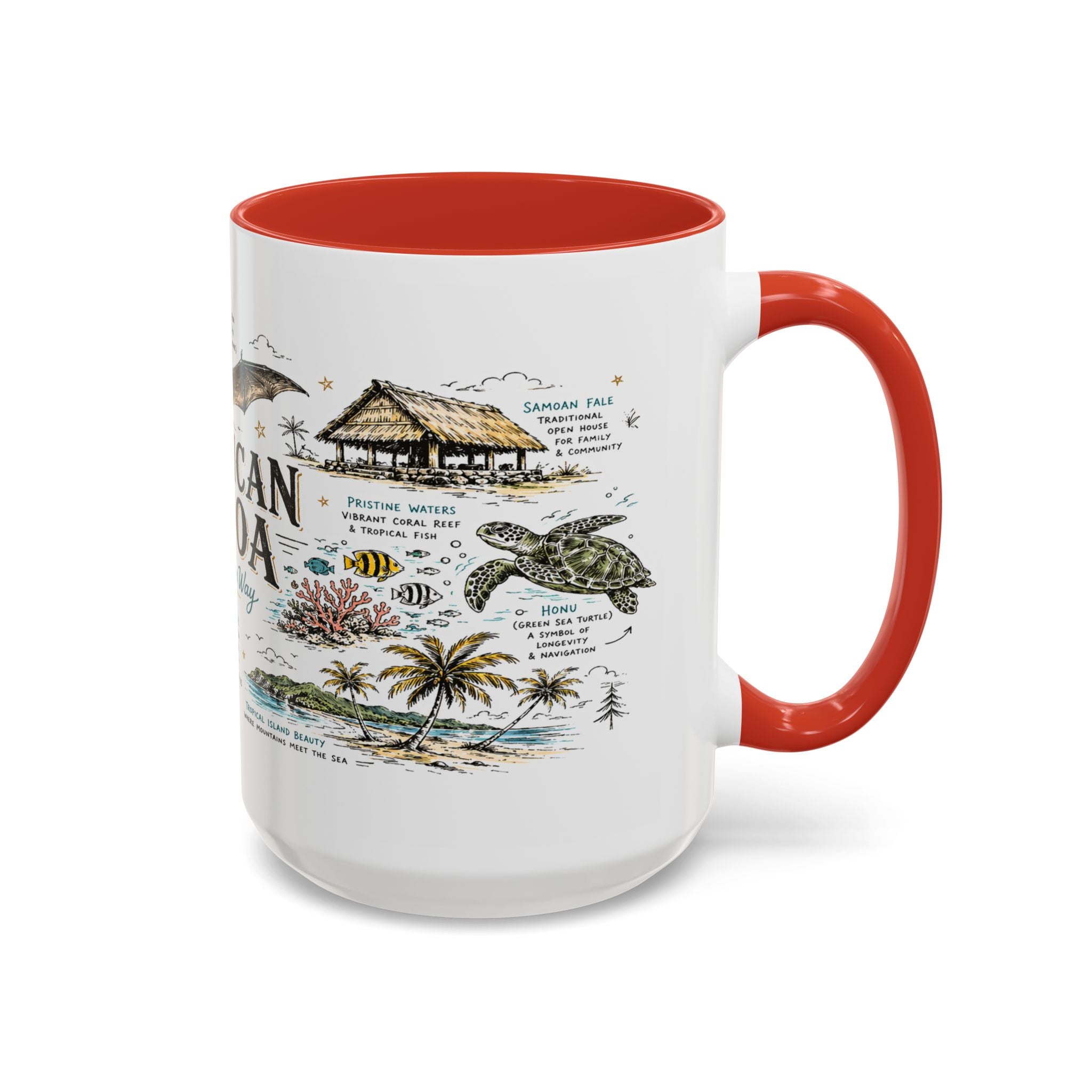 American Samoa National Park Coffee Mug | Pacific Island Rainforest Reef Gift | Accent Color Ceramic 11oz 15oz