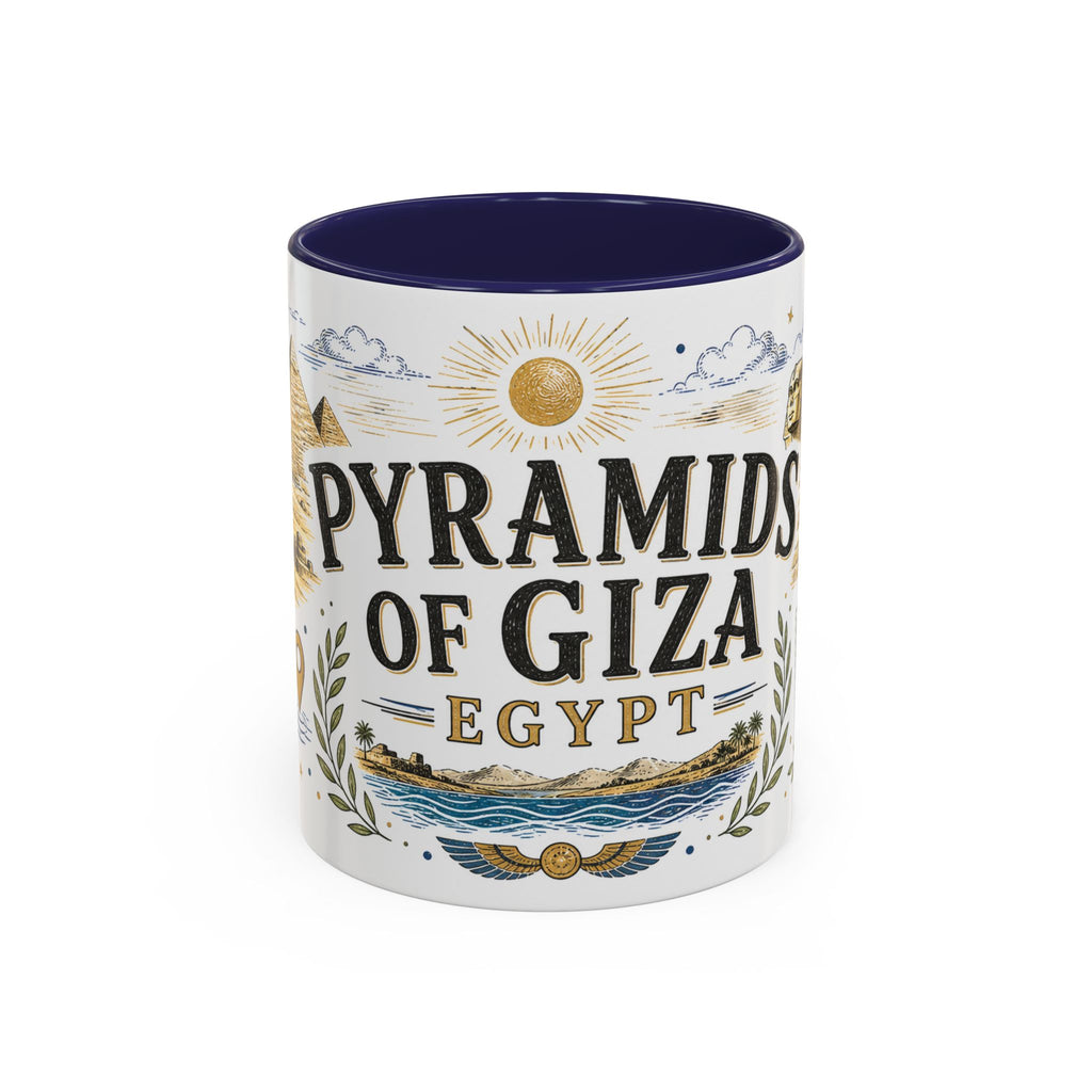 Pyramids of Giza Coffee Mug | Travel Destination Souvenir Gift | Accent Color Ceramic 11oz 15oz