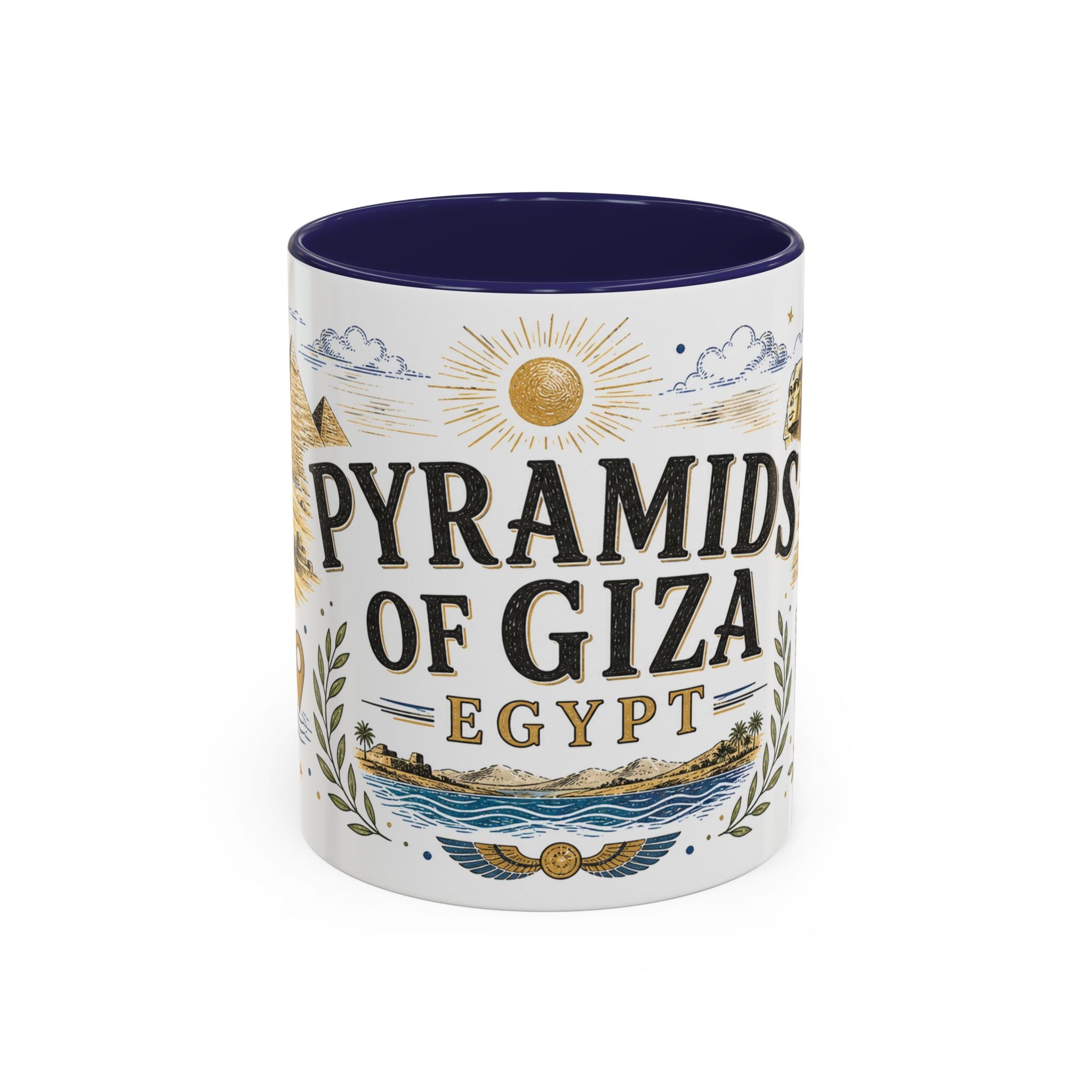 Pyramids of Giza Coffee Mug | Travel Destination Souvenir Gift | Accent Color Ceramic 11oz 15oz
