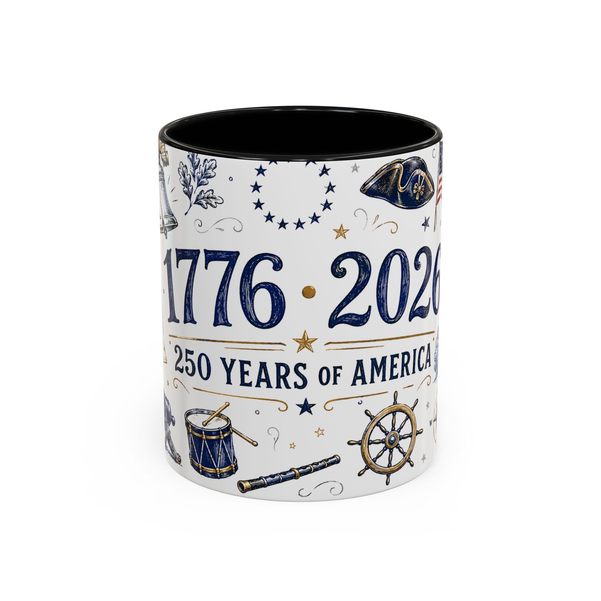 America 250 Coffee Mug | 1776-2026 Patriotic 4th of July Gift | Accent Color Ceramic 11oz 15oz