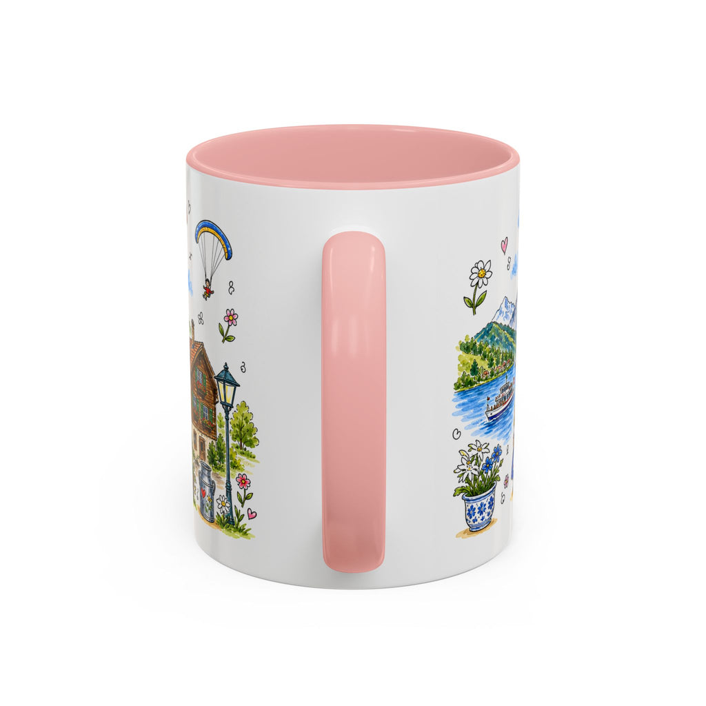 Interlaken Illustrated Travel Mug | Switzerland Souvenir Accent Coffee Mug | 11oz 15oz Ceramic Cup