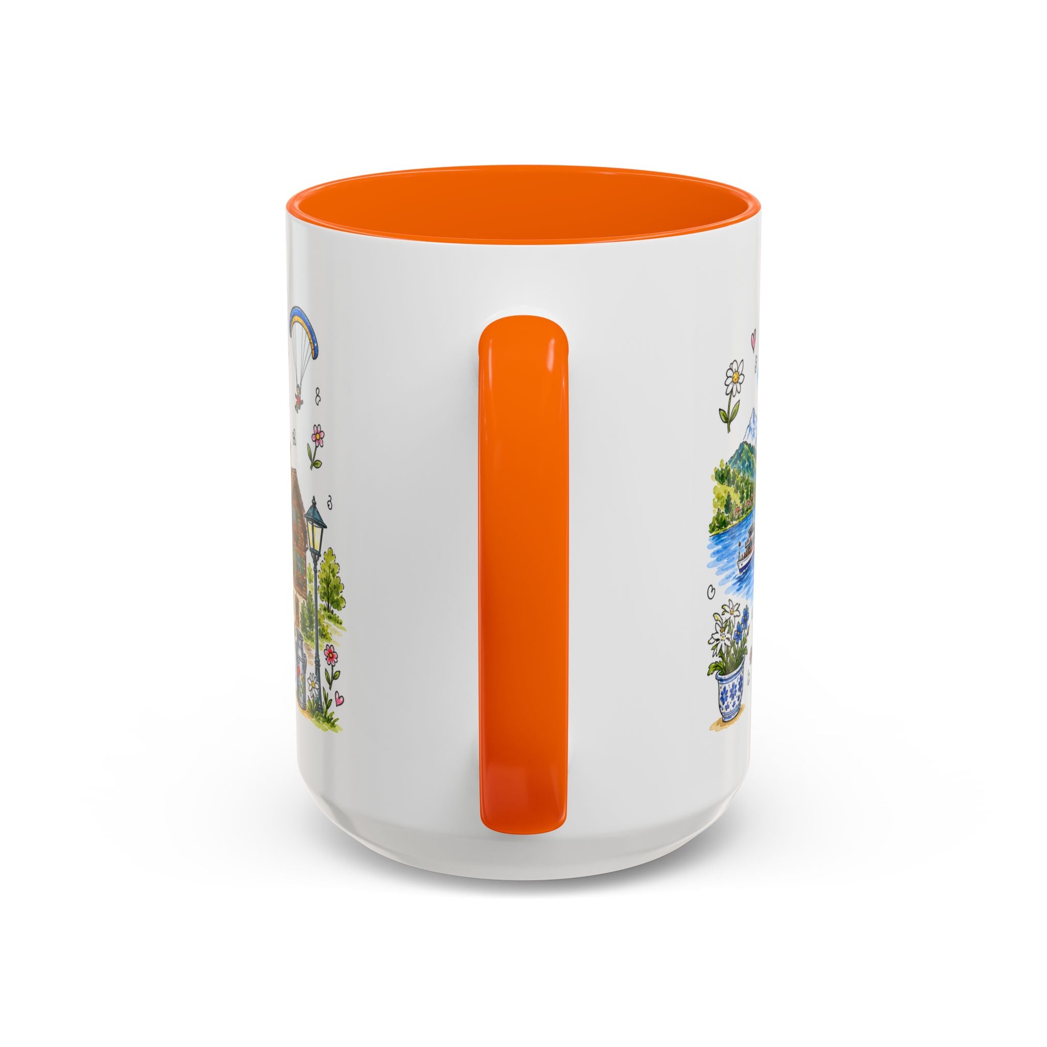 Interlaken Illustrated Travel Mug | Switzerland Souvenir Accent Coffee Mug | 11oz 15oz Ceramic Cup