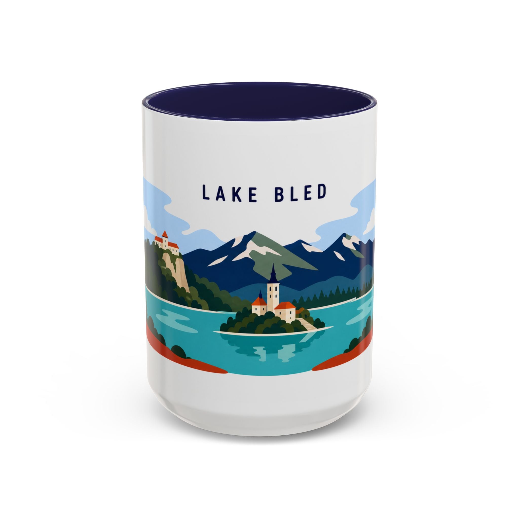 Lake Bled Coffee Mug | Travel Destination Souvenir Gift | Accent Color Ceramic 11oz 15oz