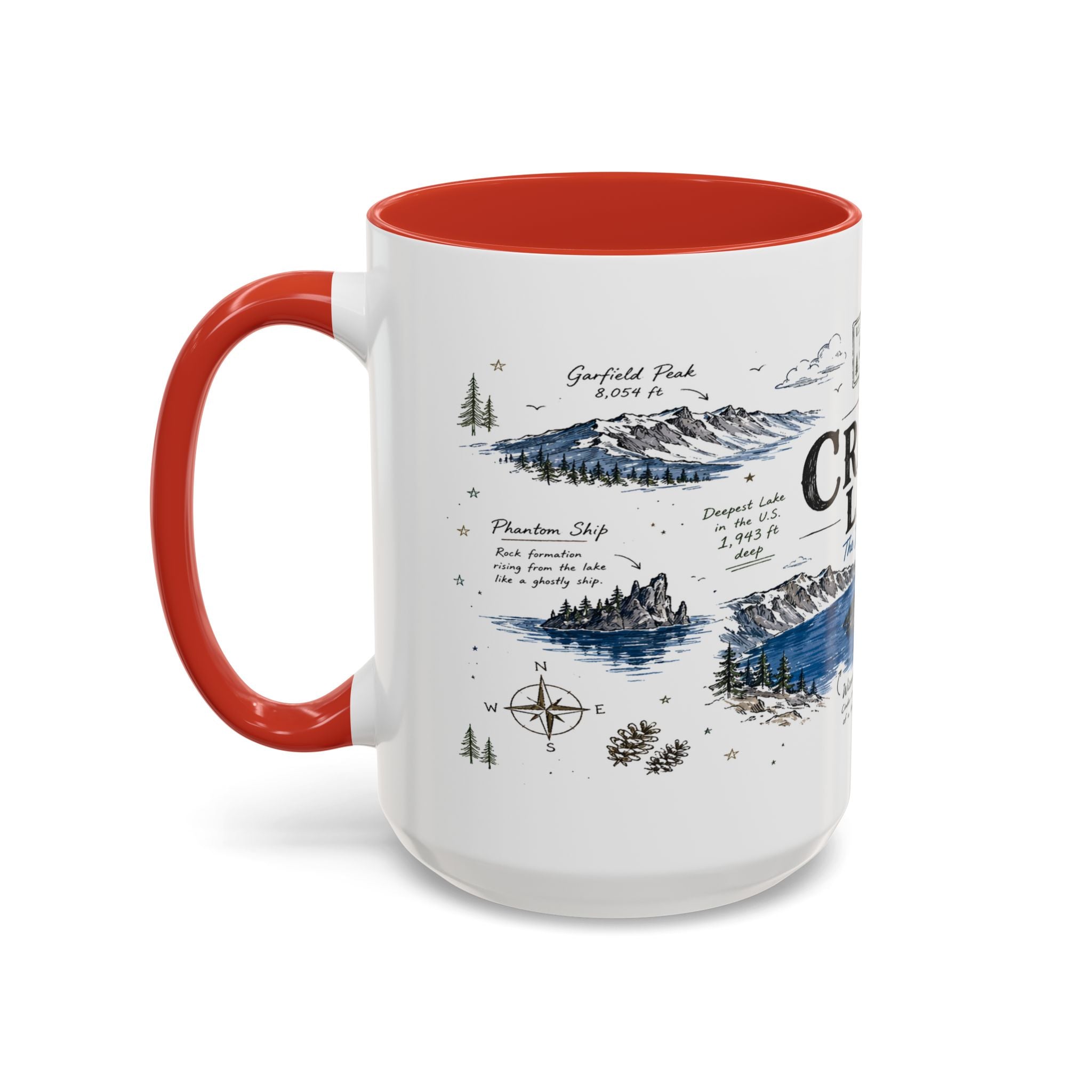 Crater Lake National Park Coffee Mug | Oregon Volcano Blue Lake Hiking Gift | Accent Color Ceramic 11oz 15oz