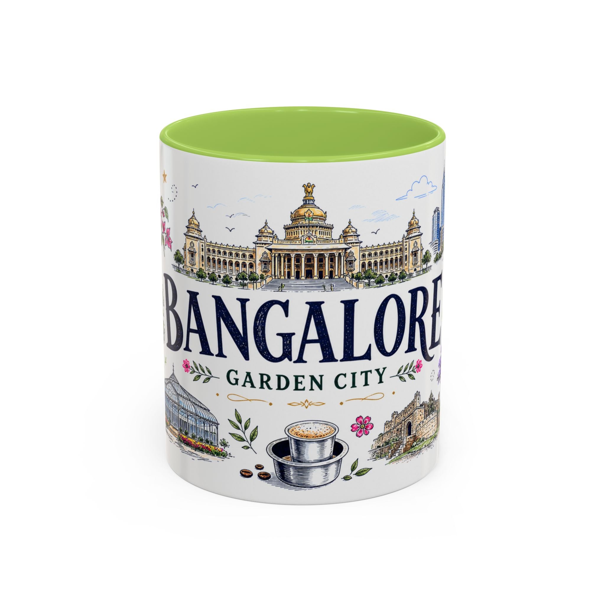 Bangalore Coffee Mug | India Souvenir Travel Gift | Accent Color Ceramic 11oz 15oz