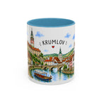 Cesky Krumlov Illustrated Travel Mug | Czechia Souvenir Accent Coffee Mug | 11oz 15oz Ceramic Cup