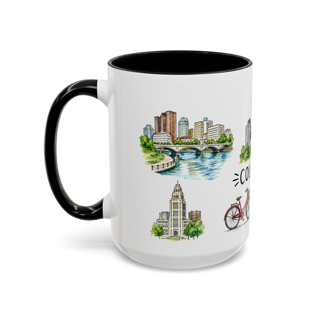 Columbus Illustrated Travel Mug | City Souvenir Accent Coffee Mug | 11oz 15oz Ceramic Cup