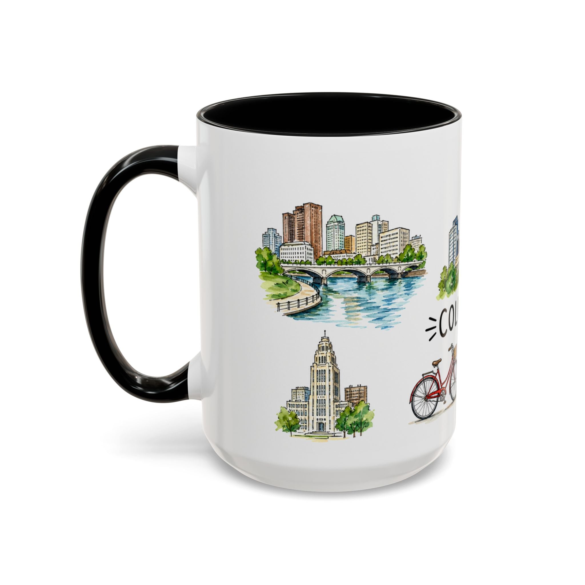 Columbus Illustrated Travel Mug | City Souvenir Accent Coffee Mug | 11oz 15oz Ceramic Cup