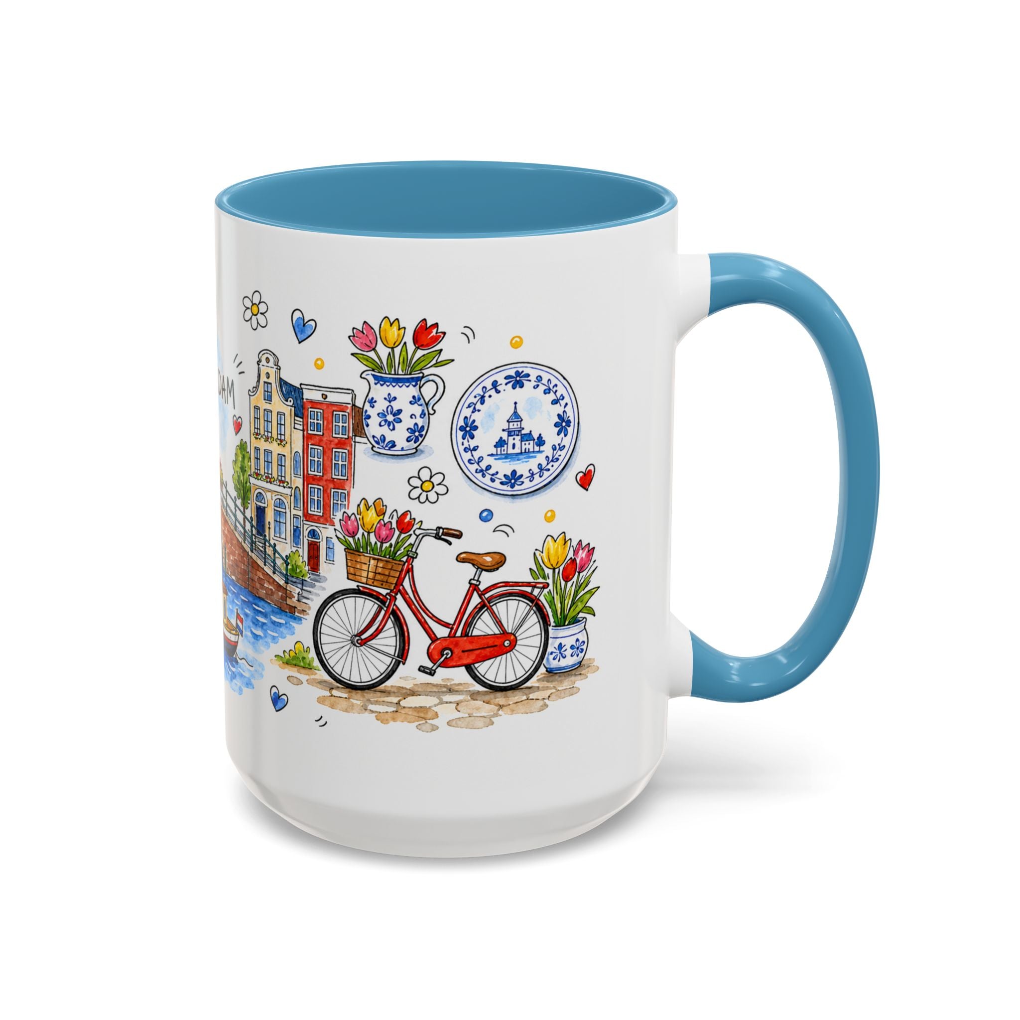 Amsterdam Travel Mug | European City Souvenir Accent Coffee Mug | 11oz 15oz Ceramic Cup