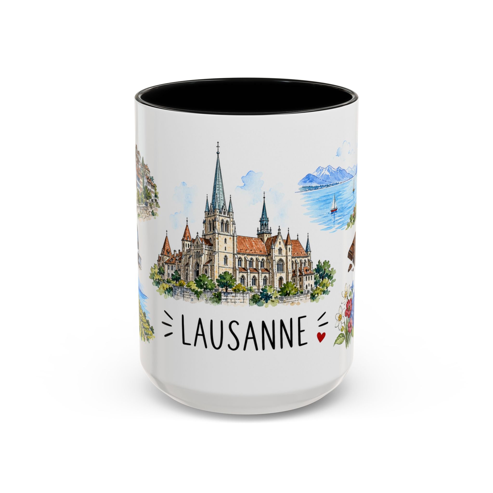 Lausanne Illustrated Travel Mug | City Souvenir Accent Coffee Mug | 11oz 15oz Ceramic Cup