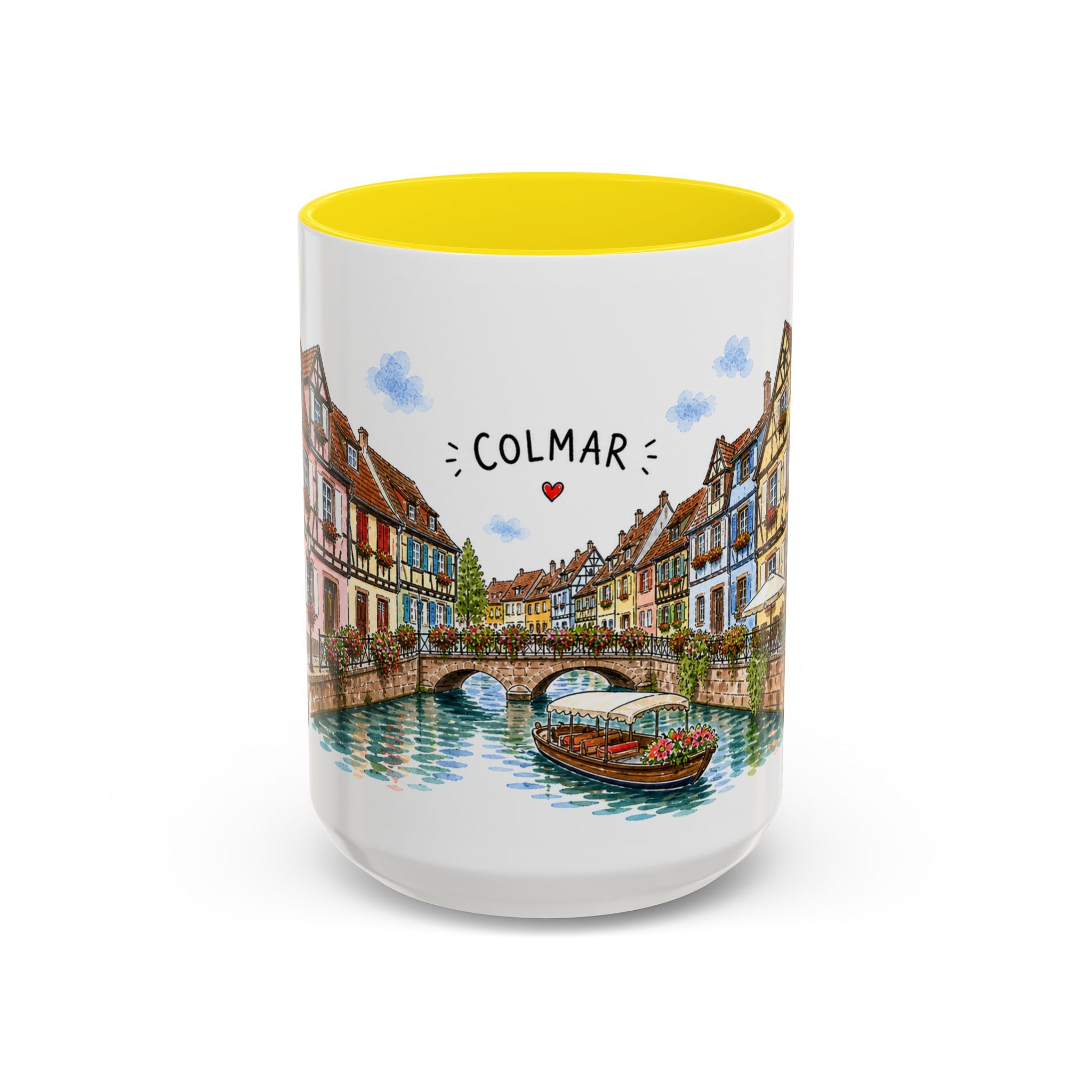 Colmar Illustrated Travel Mug | France Souvenir Accent Coffee Mug | 11oz 15oz Ceramic Cup