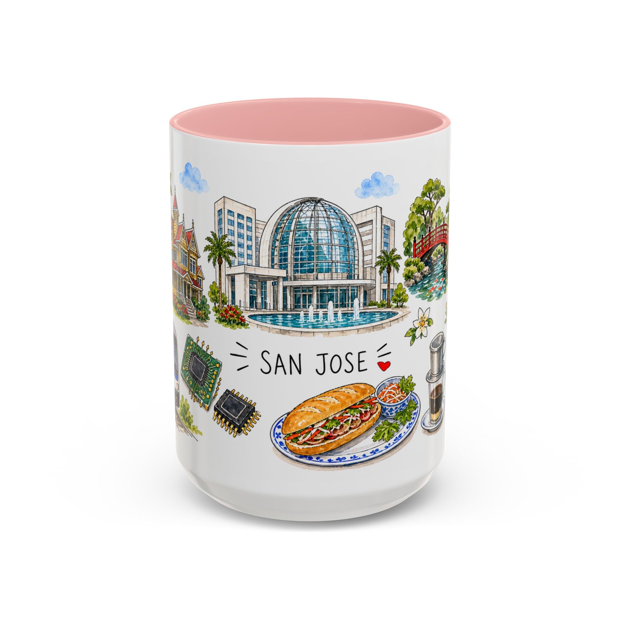 San Jose Illustrated Travel Mug | City Souvenir Accent Coffee Mug | 11oz 15oz Ceramic Cup