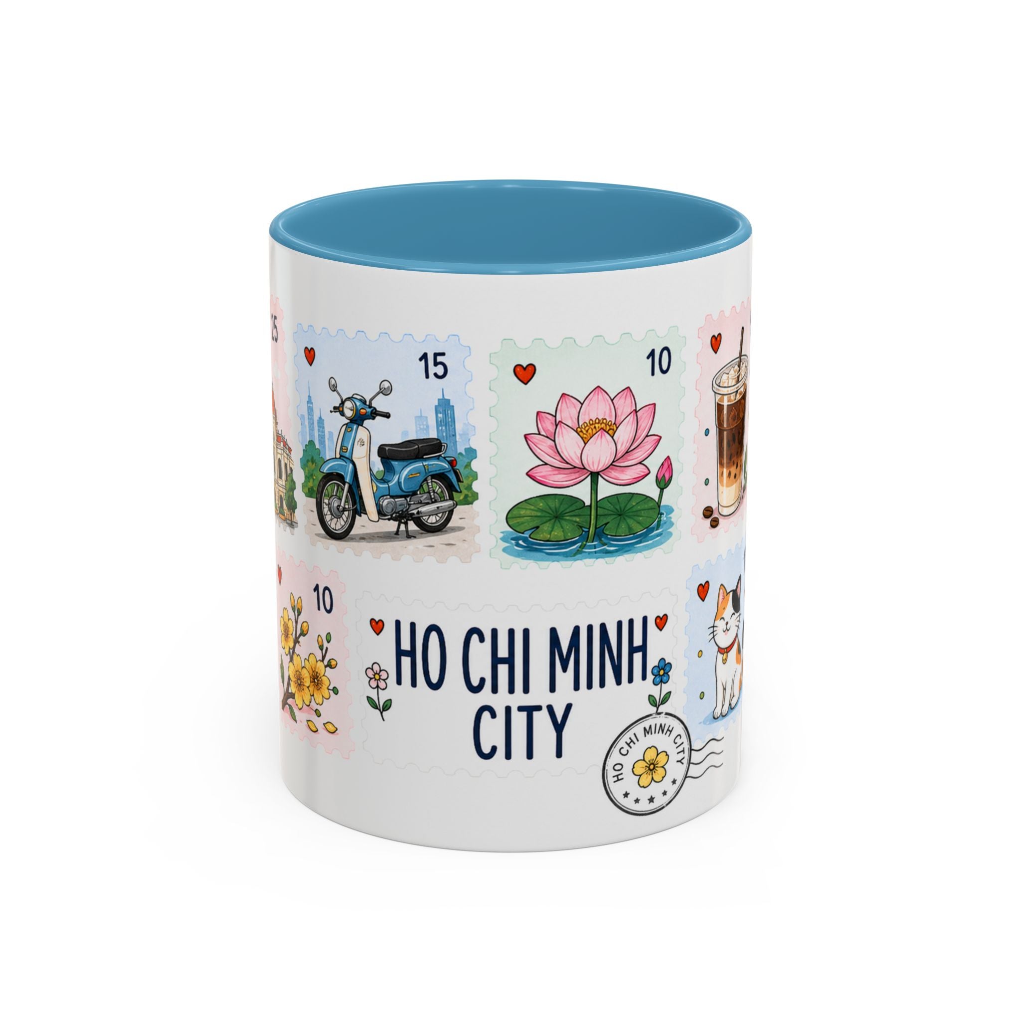 Ho Chi Minh City Coffee Mug | Postage Stamp Collage Mug | Travel Souvenir Accent Cup 11oz 15oz