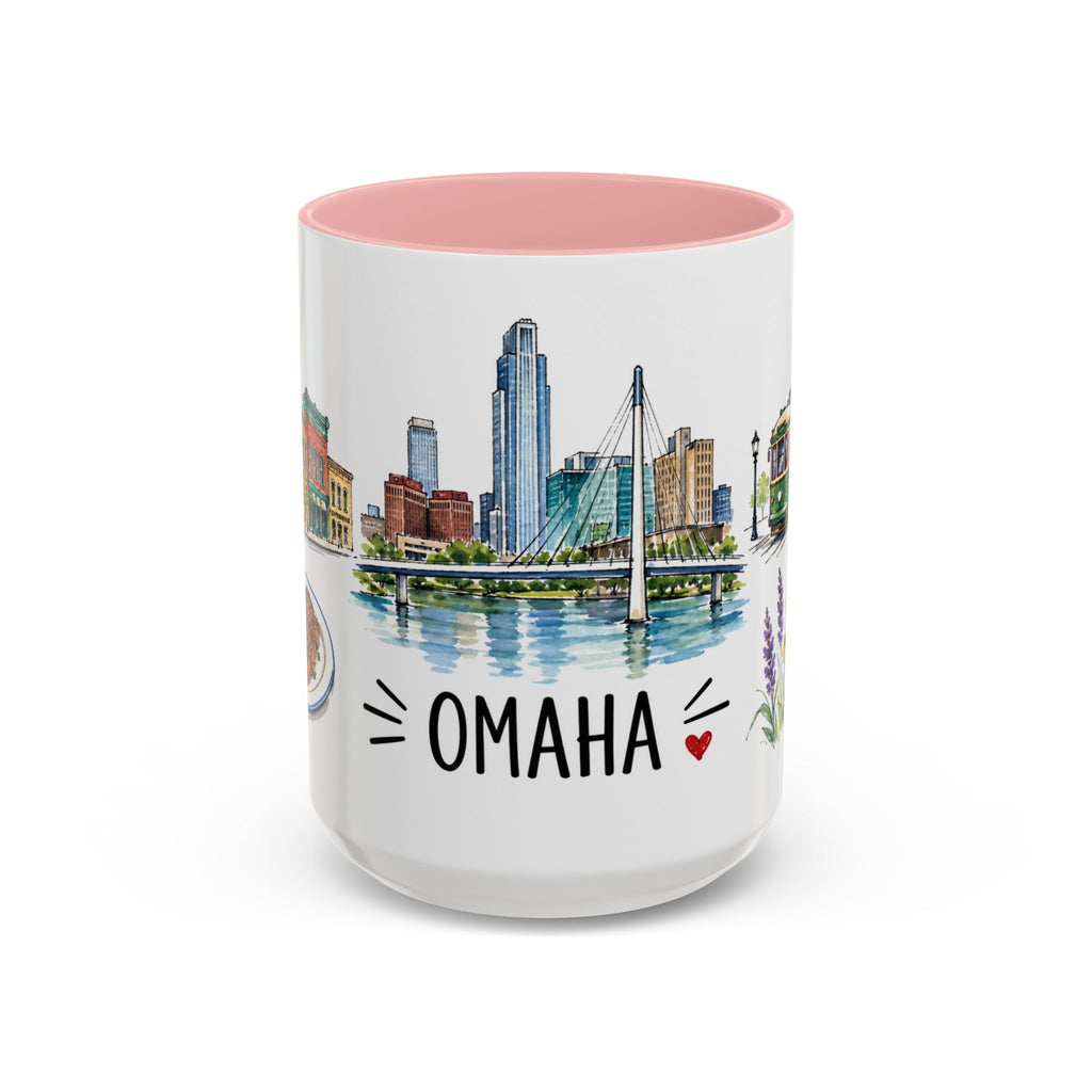 Omaha Illustrated Travel Mug | City Souvenir Accent Coffee Mug | 11oz 15oz Ceramic Cup