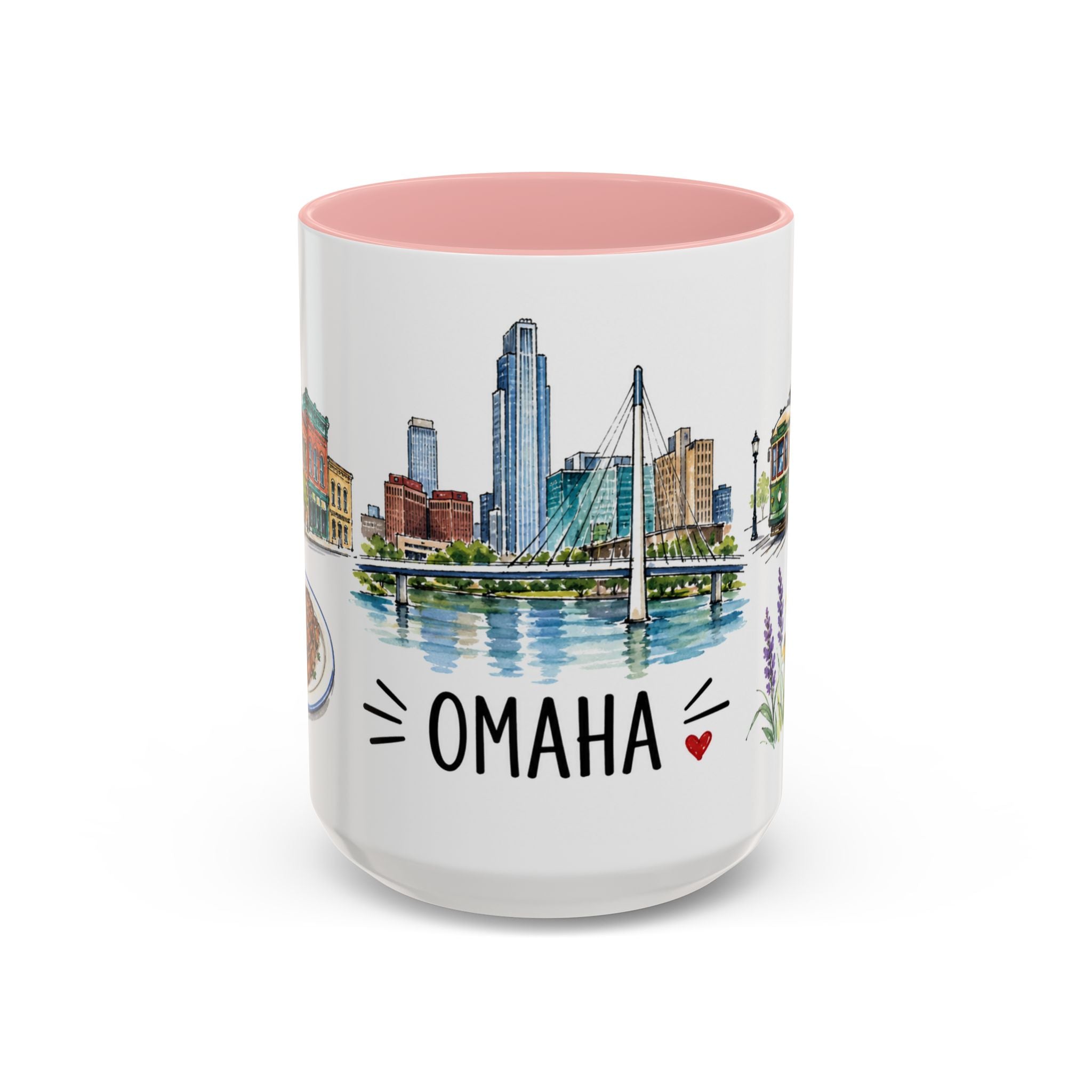 Omaha Illustrated Travel Mug | City Souvenir Accent Coffee Mug | 11oz 15oz Ceramic Cup