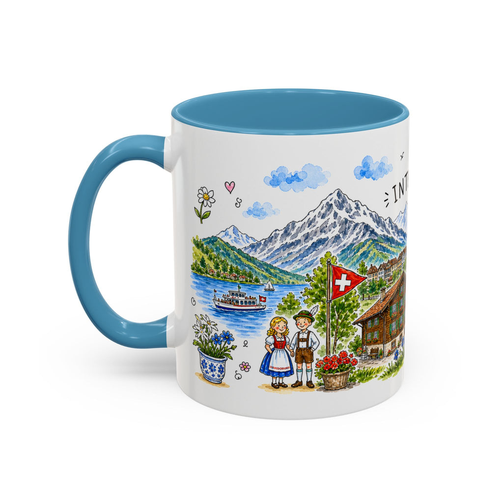 Interlaken Illustrated Travel Mug | Switzerland Souvenir Accent Coffee Mug | 11oz 15oz Ceramic Cup