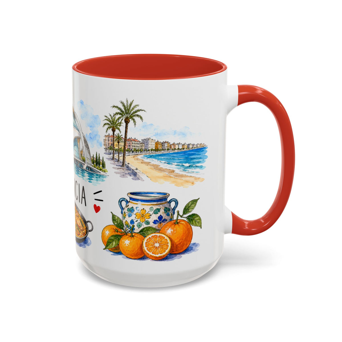 Valencia Illustrated Travel Mug | City Souvenir Accent Coffee Mug | 11oz 15oz Ceramic Cup