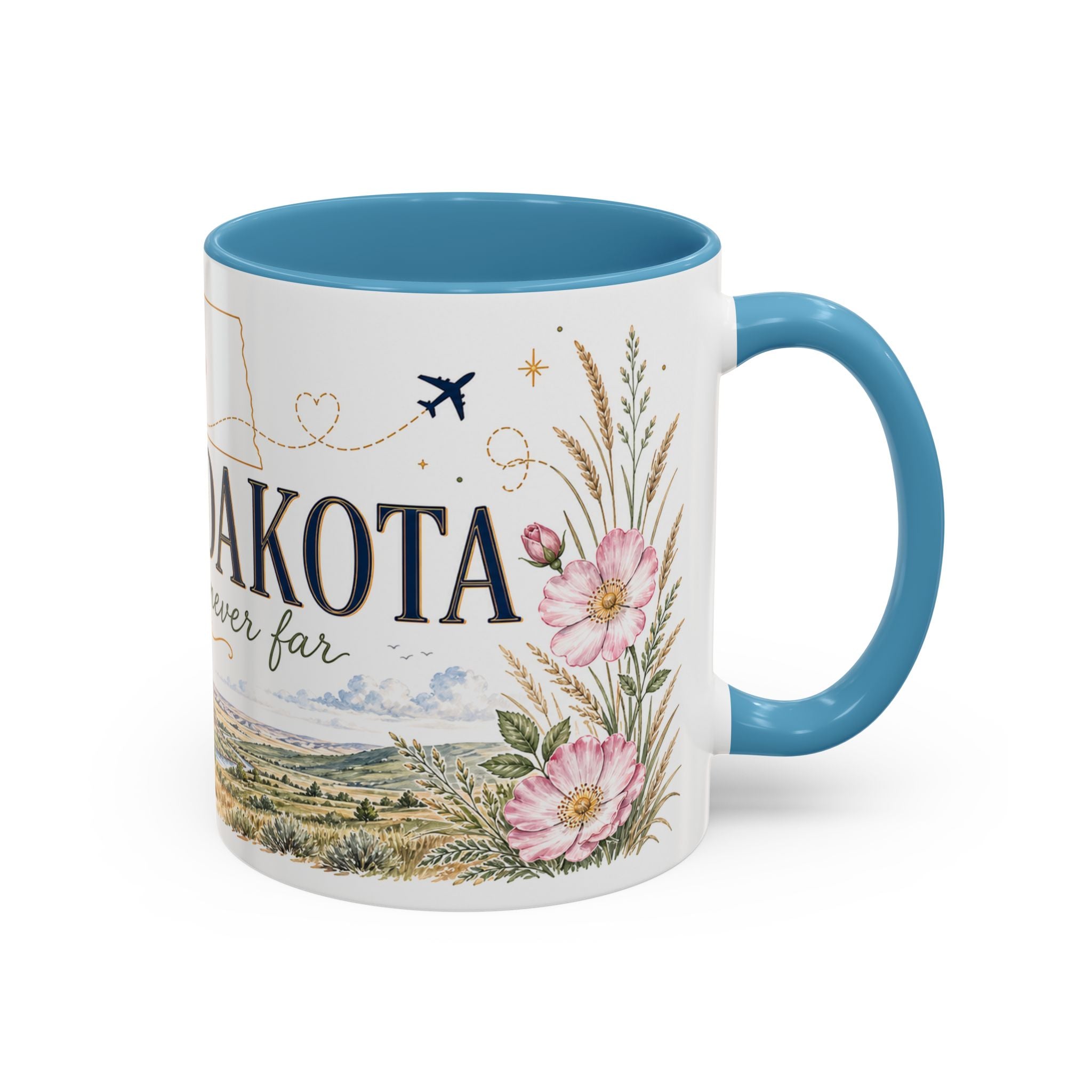 North Dakota State Map Mug | Prairie Rose Botanical Accent Coffee Cup