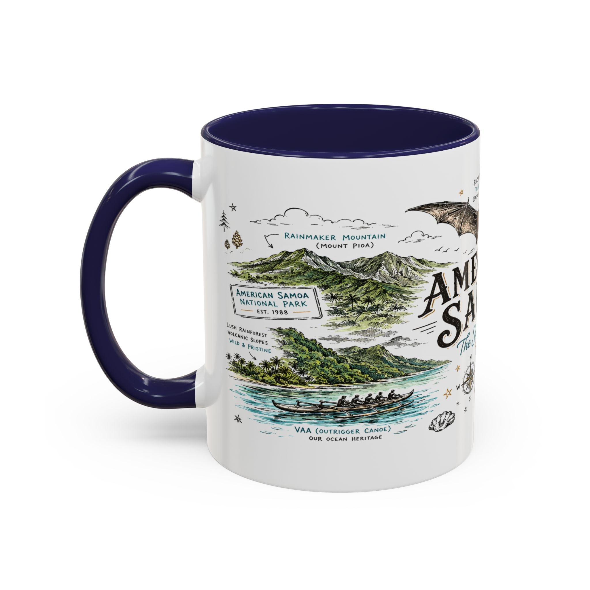 American Samoa National Park Coffee Mug | Pacific Island Rainforest Reef Gift | Accent Color Ceramic 11oz 15oz
