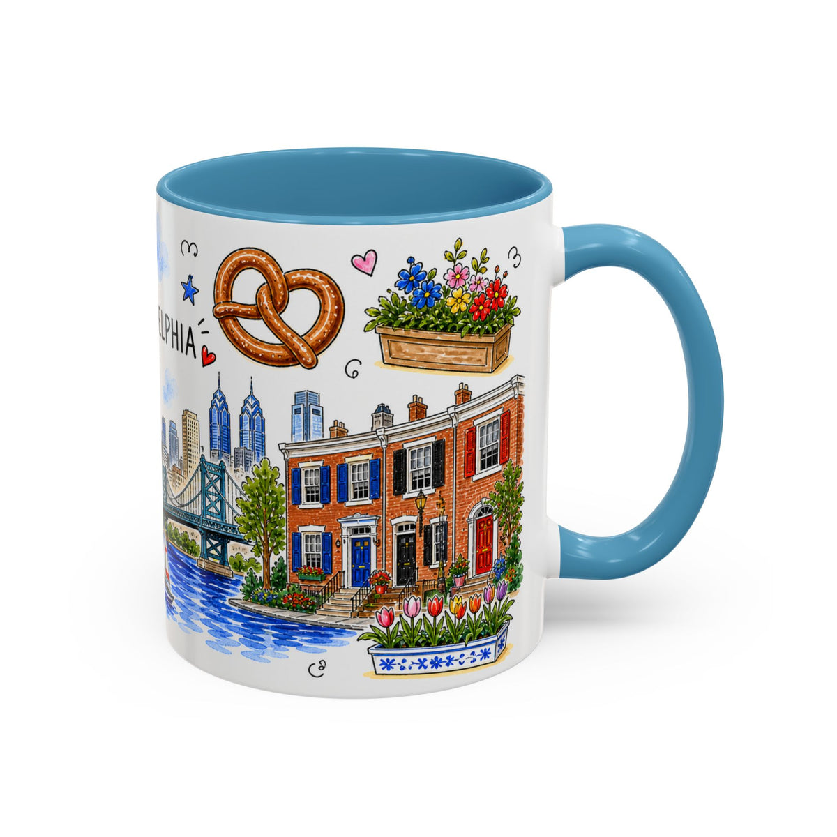 Philadelphia Illustrated Travel Mug | City Souvenir Accent Coffee Mug | 11oz 15oz Ceramic Cup