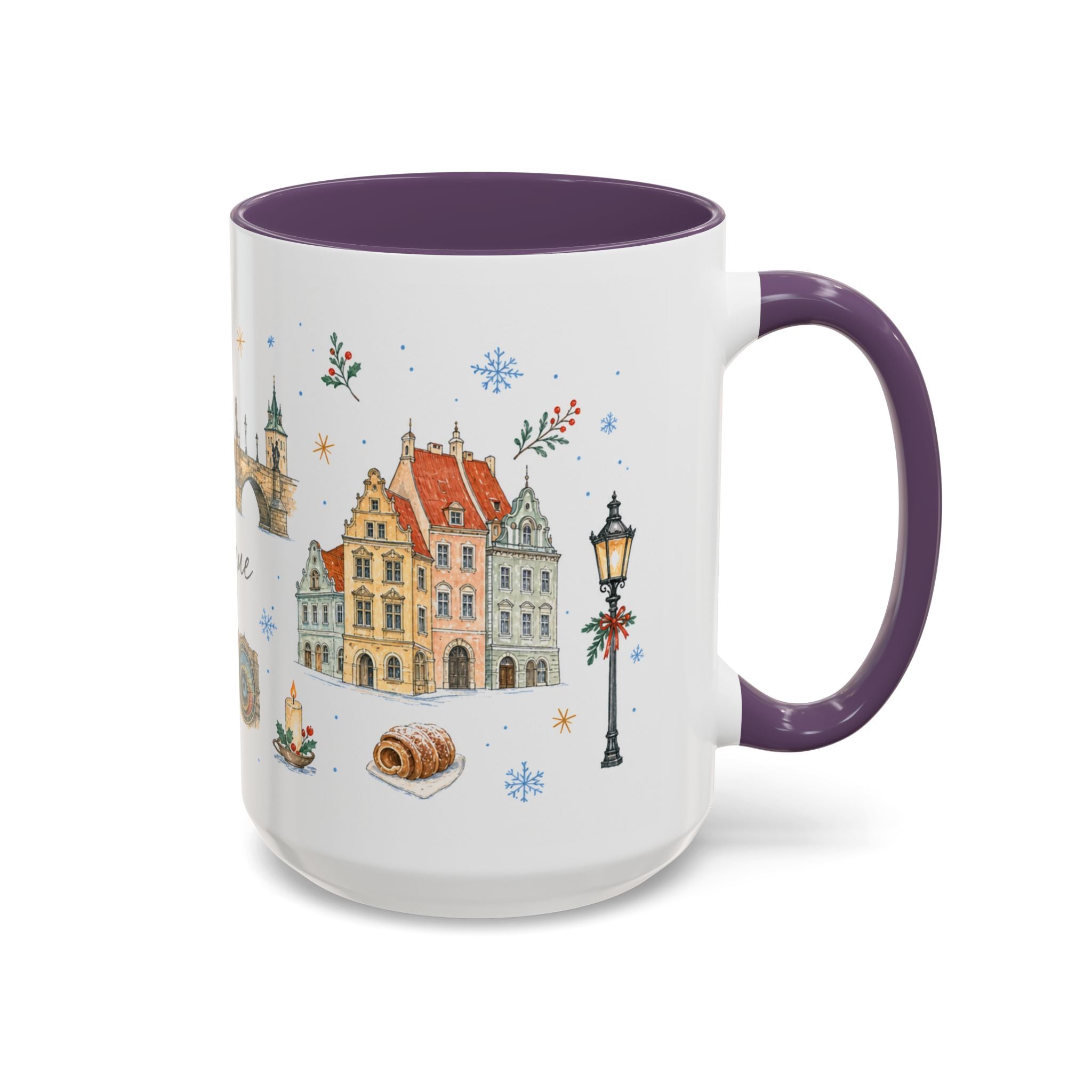 Prague Christmas Mug | Watercolor Travel Souvenir | Holiday Gift | Accent Ceramic Coffee Cup 11oz 15oz