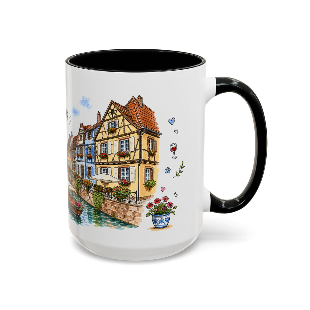 Colmar Illustrated Travel Mug | France Souvenir Accent Coffee Mug | 11oz 15oz Ceramic Cup