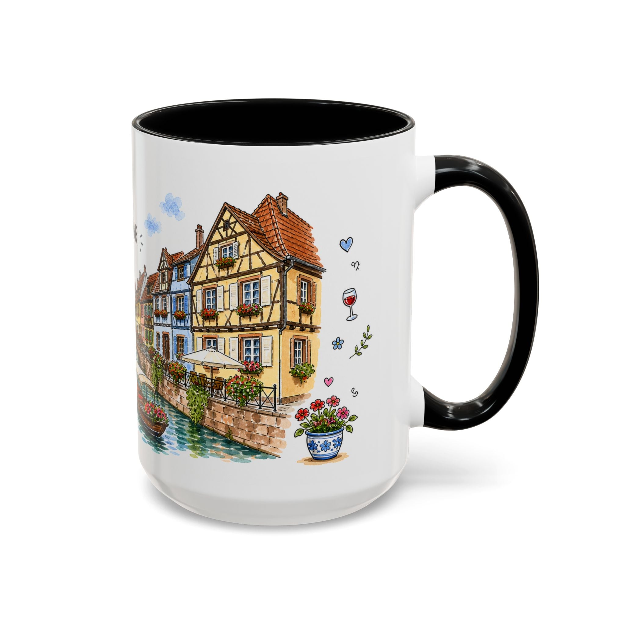 Colmar Illustrated Travel Mug | France Souvenir Accent Coffee Mug | 11oz 15oz Ceramic Cup