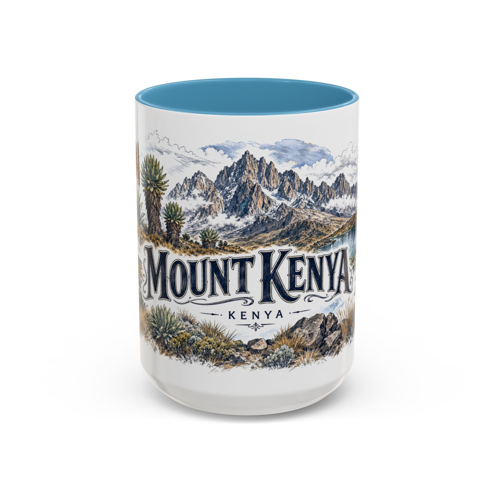 Mount Kenya Mug, Kenya Travel Souvenir, Bucket List Gift, Accent Ceramic Coffee Mug 11oz 15oz