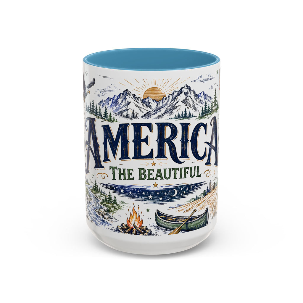 America the Beautiful Coffee Mug | Patriotic USA Gift | Accent Color Ceramic 11oz 15oz