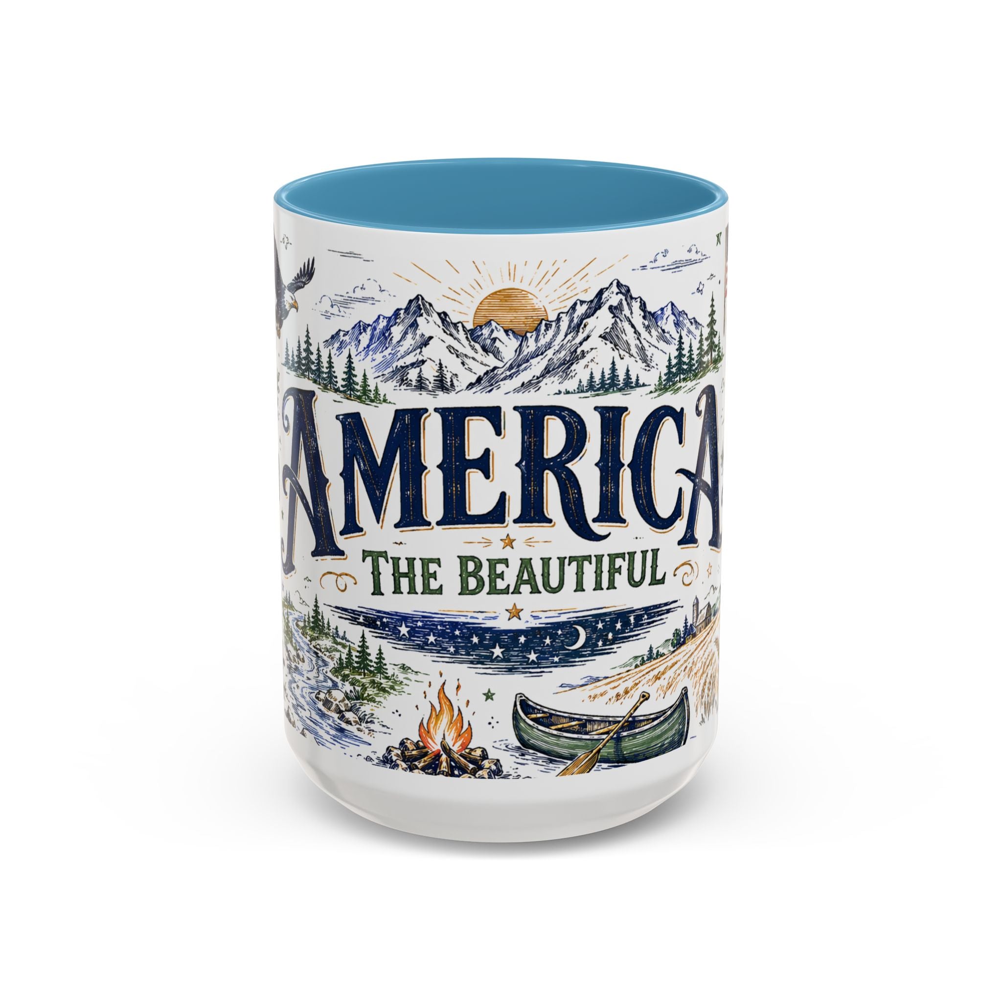 America the Beautiful Coffee Mug | Patriotic USA Gift | Accent Color Ceramic 11oz 15oz