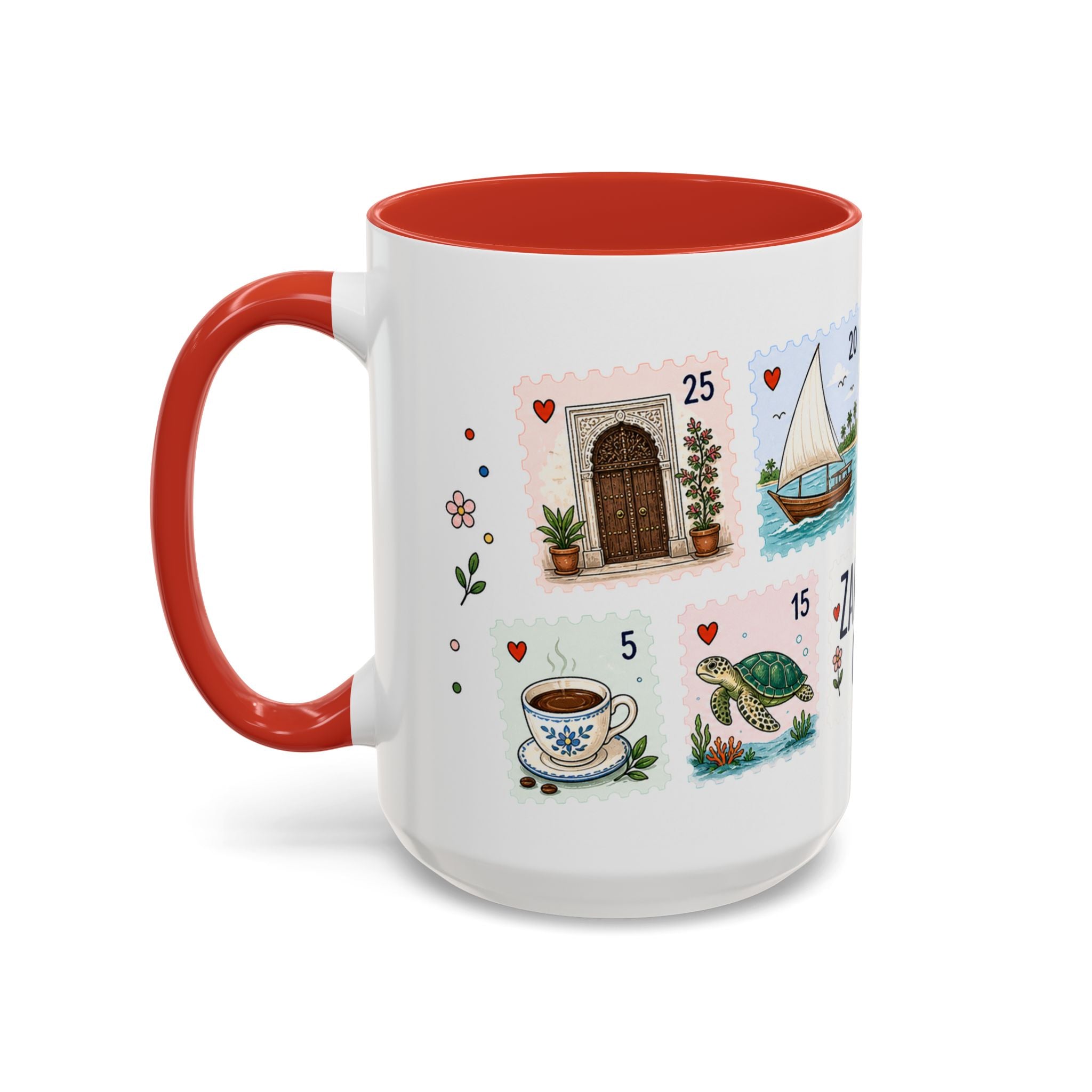 Zanzibar City Coffee Mug | Postage Stamp Collage Mug | Travel Souvenir Accent Cup 11oz 15oz