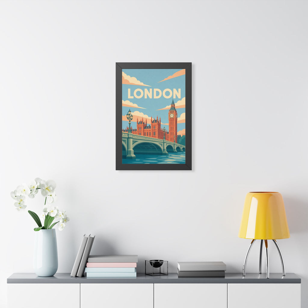 London Westminster United Kingdom Framed Poster | Vintage Travel Wall Art | Black Walnut White Frame | 16x24 20x30