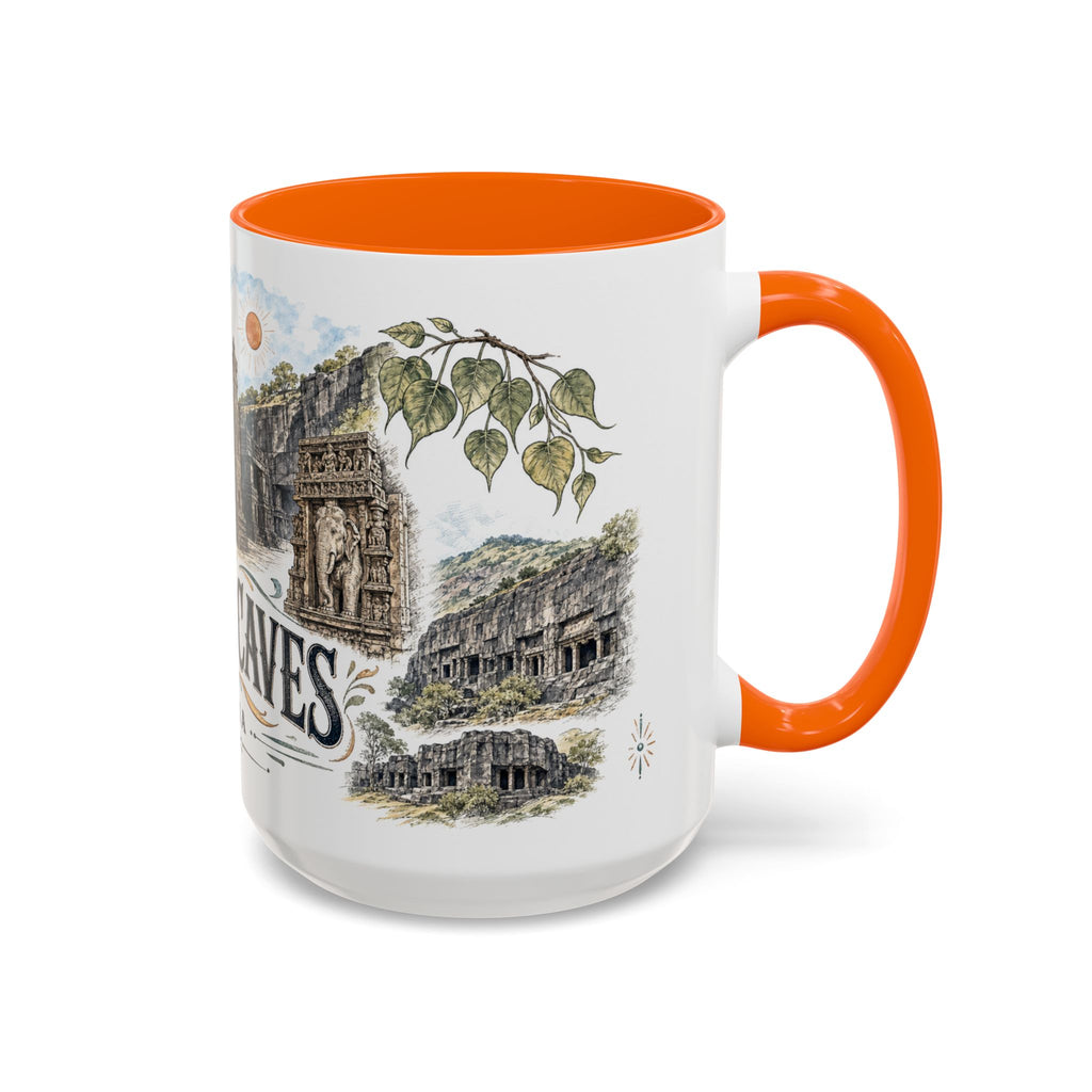 Ellora Caves Mug, India Travel Souvenir, Bucket List Gift, Accent Ceramic Coffee Mug 11oz 15oz
