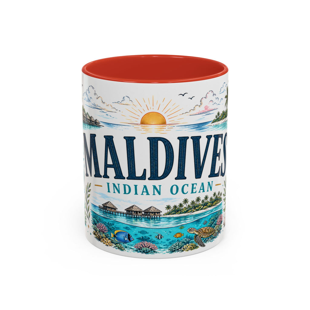 Maldives Coffee Mug | Travel Destination Souvenir Gift | Accent Color Ceramic 11oz 15oz