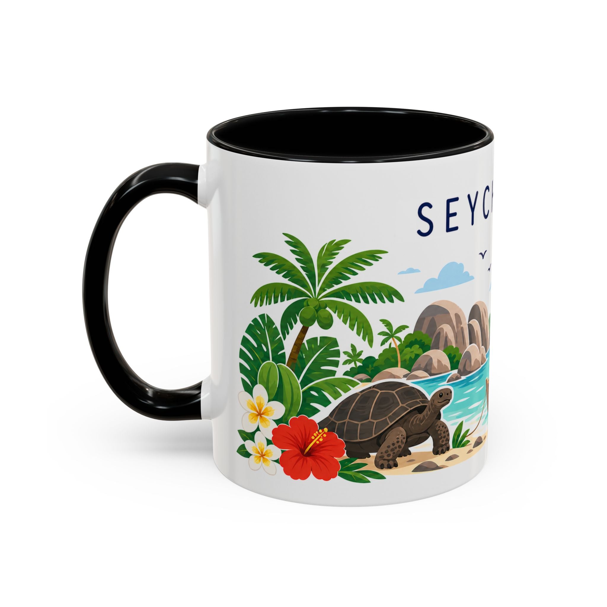 Seychelles Coffee Mug | Travel Destination Souvenir Gift | Accent Color Ceramic 11oz 15oz