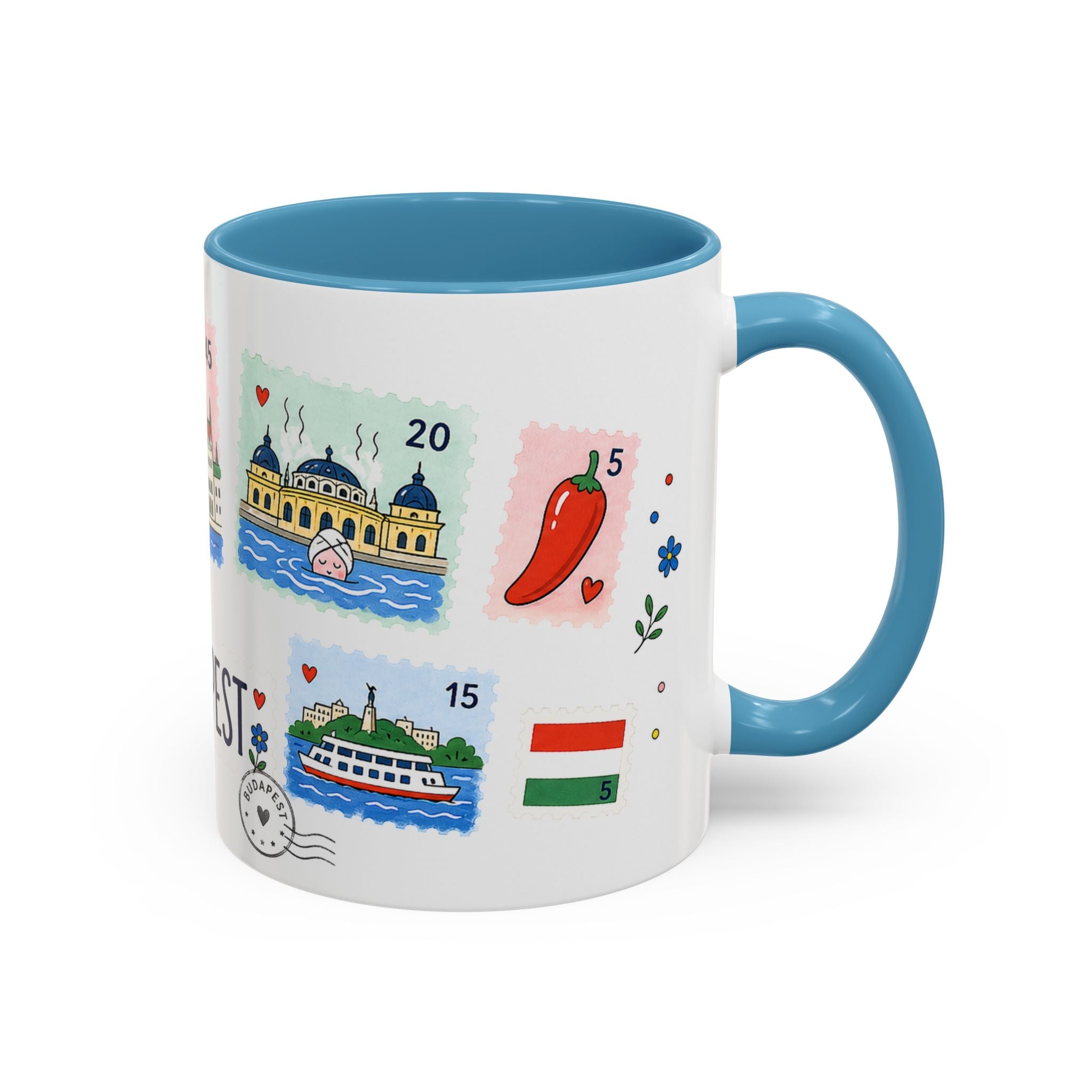 Budapest Coffee Mug | Postage Stamp Collage Mug | Travel Souvenir Accent Cup 11oz 15oz