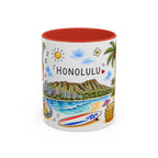 Honolulu Illustrated Travel Mug | City Souvenir Accent Coffee Mug | 11oz 15oz Ceramic Cup