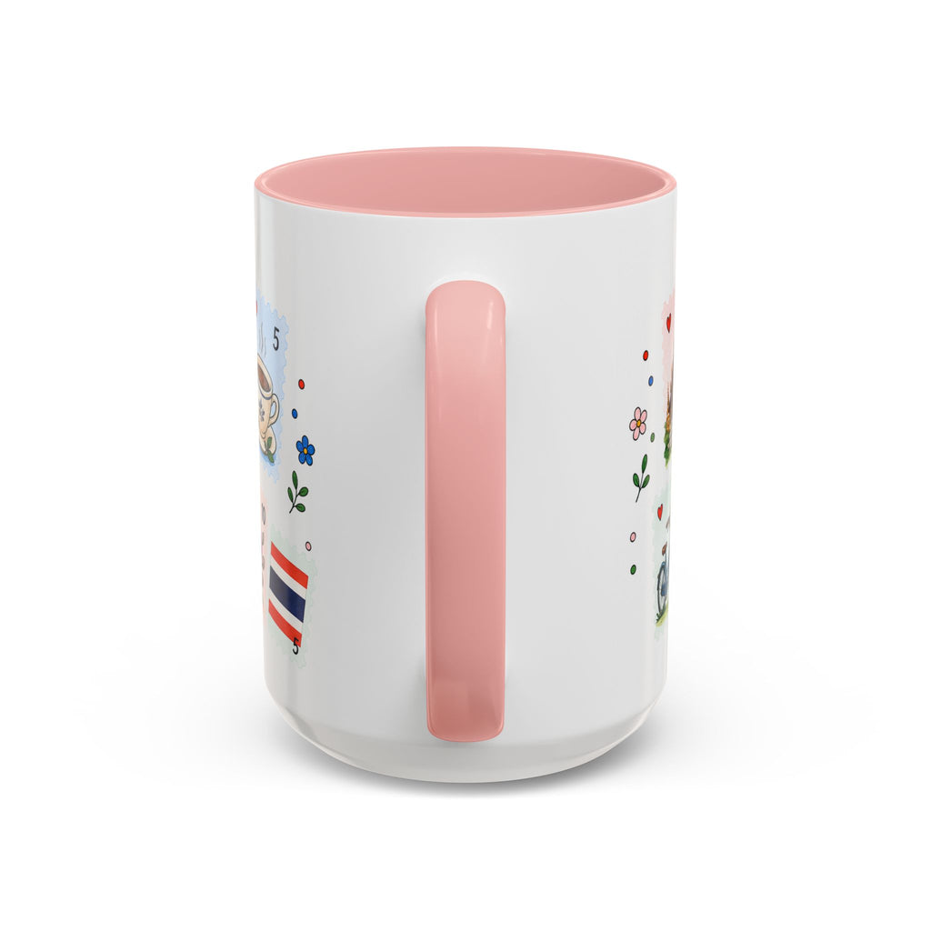 Chiang Mai Coffee Mug | Postage Stamp Collage Mug | Travel Souvenir Accent Cup 11oz 15oz