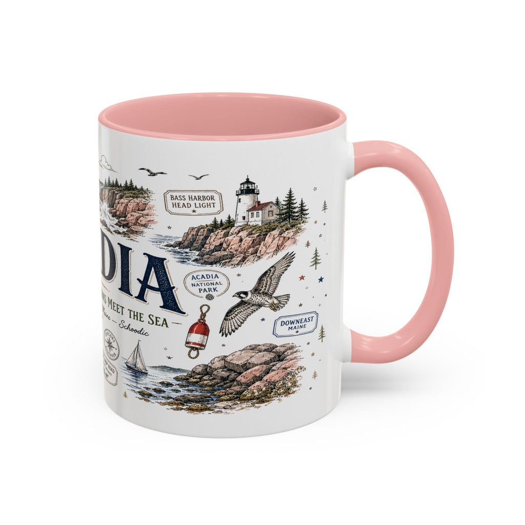 Acadia Coffee Mug | National Park Hiking Coastal Gift | Accent Color Ceramic 11oz 15oz