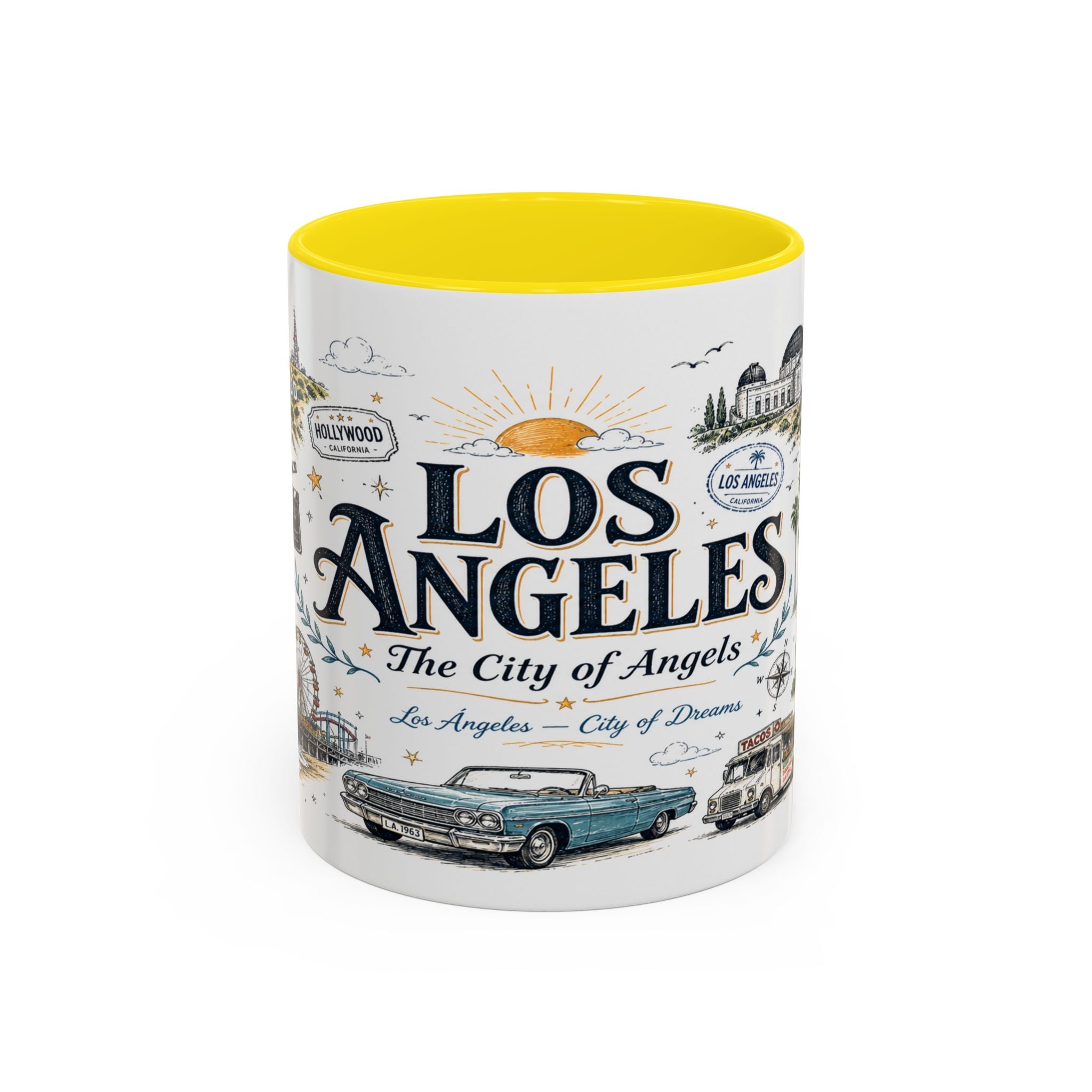 Los Angeles Coffee Mug | California Souvenir City Gift | Accent Color Ceramic 11oz 15oz