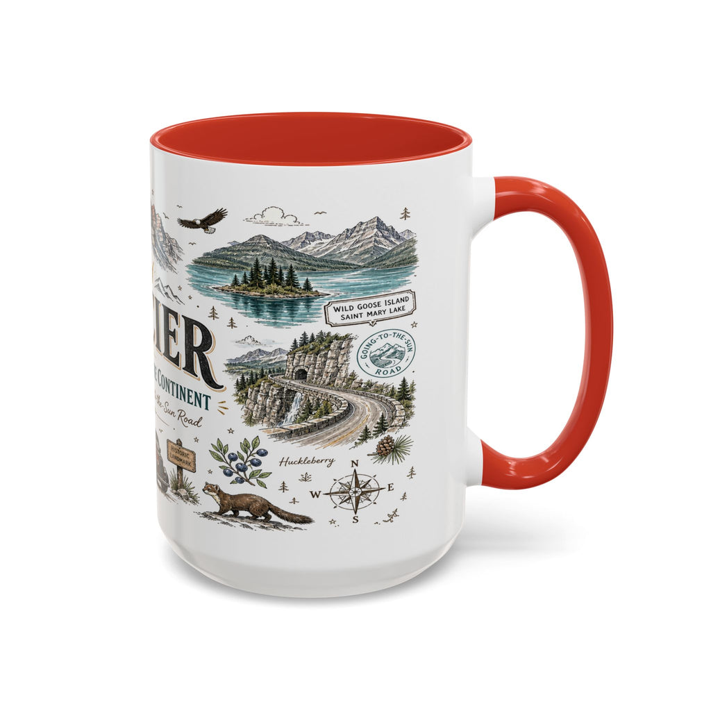Glacier Coffee Mug | National Park Hiking Montana Gift | Accent Color Ceramic 11oz 15oz