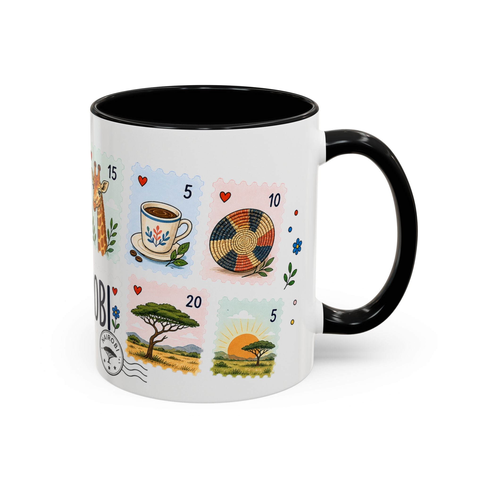 Nairobi Coffee Mug | Postage Stamp Collage Mug | Travel Souvenir Accent Cup 11oz 15oz