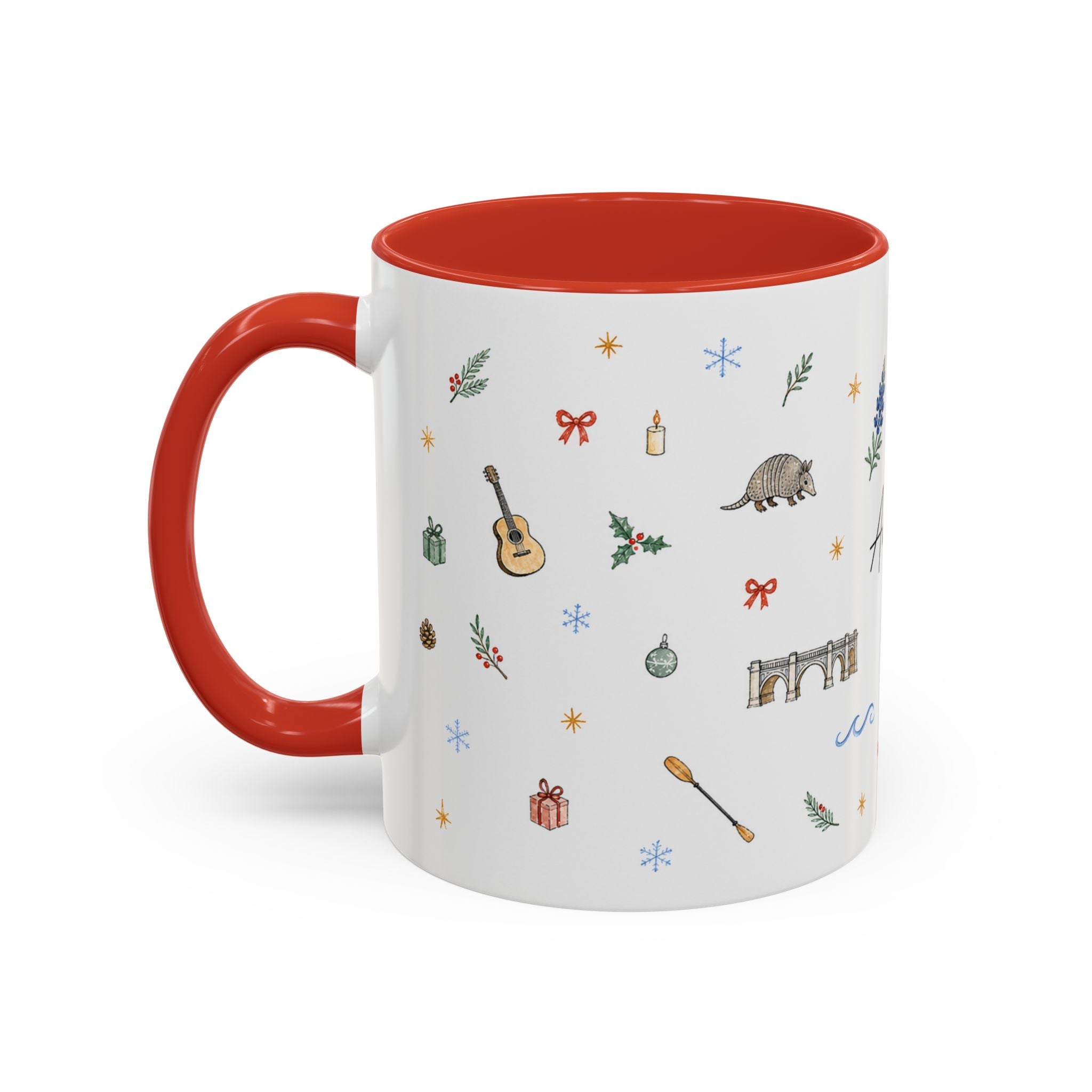 Austin Christmas Mug | Watercolor Travel Souvenir | Holiday Gift | Accent Ceramic Coffee Cup 11oz 15oz