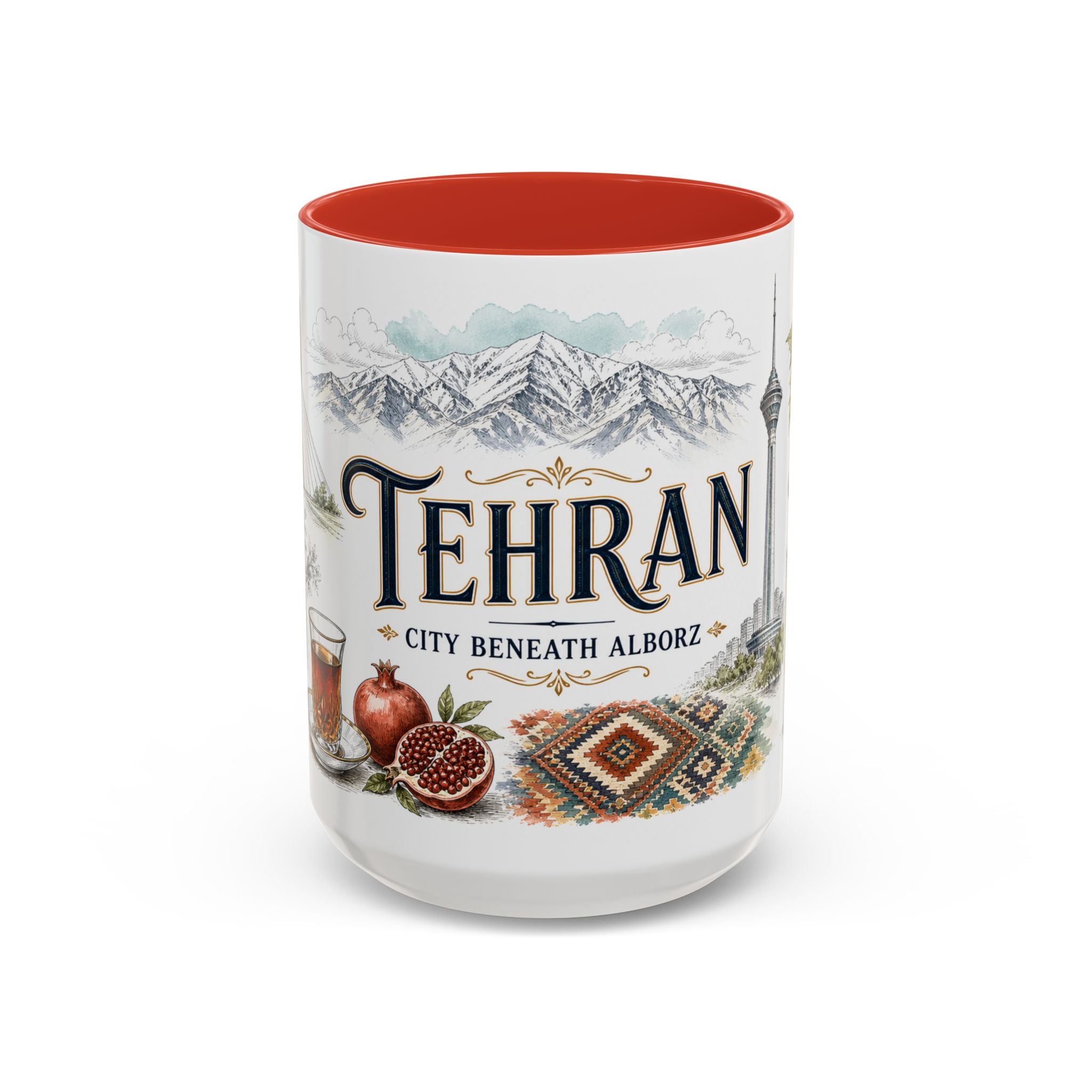 Tehran Coffee Mug | Iran Travel Souvenir | Vintage Illustrated City Gift | 11 oz 15 oz Accent Mug