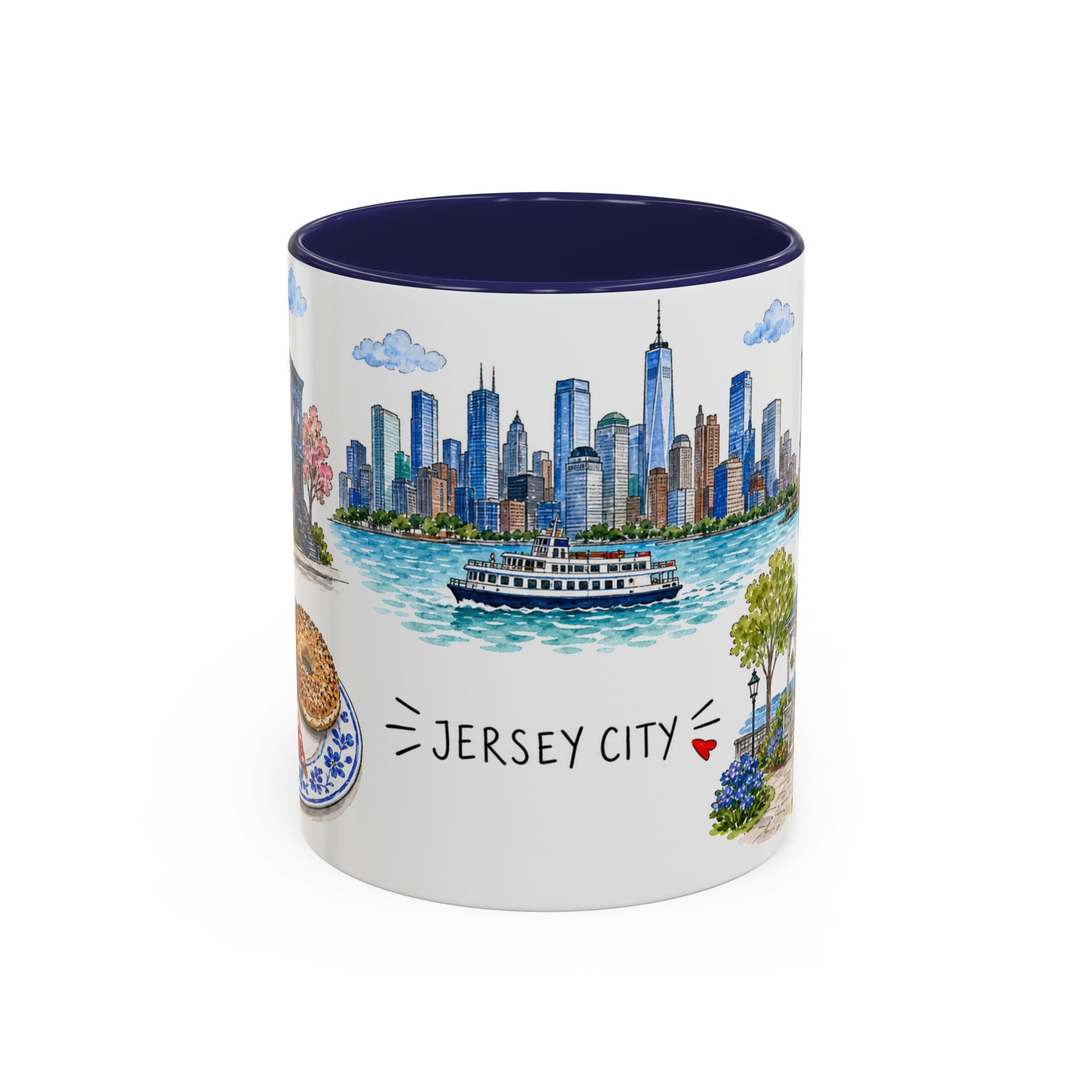 Jersey City Illustrated Travel Mug | City Souvenir Accent Coffee Mug | 11oz 15oz Ceramic Cup