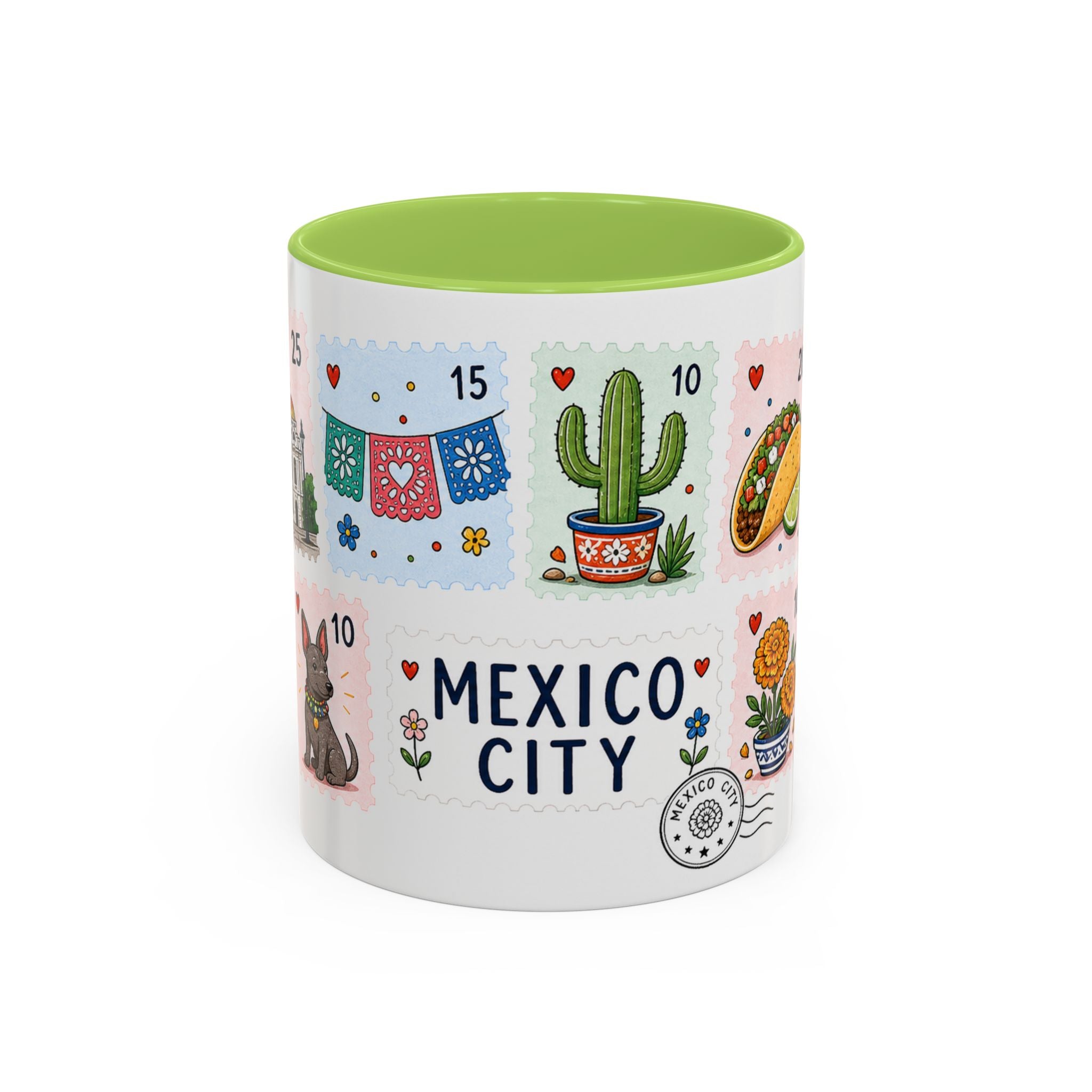 Mexico City Coffee Mug | Postage Stamp Collage Mug | Travel Souvenir Accent Cup 11oz 15oz