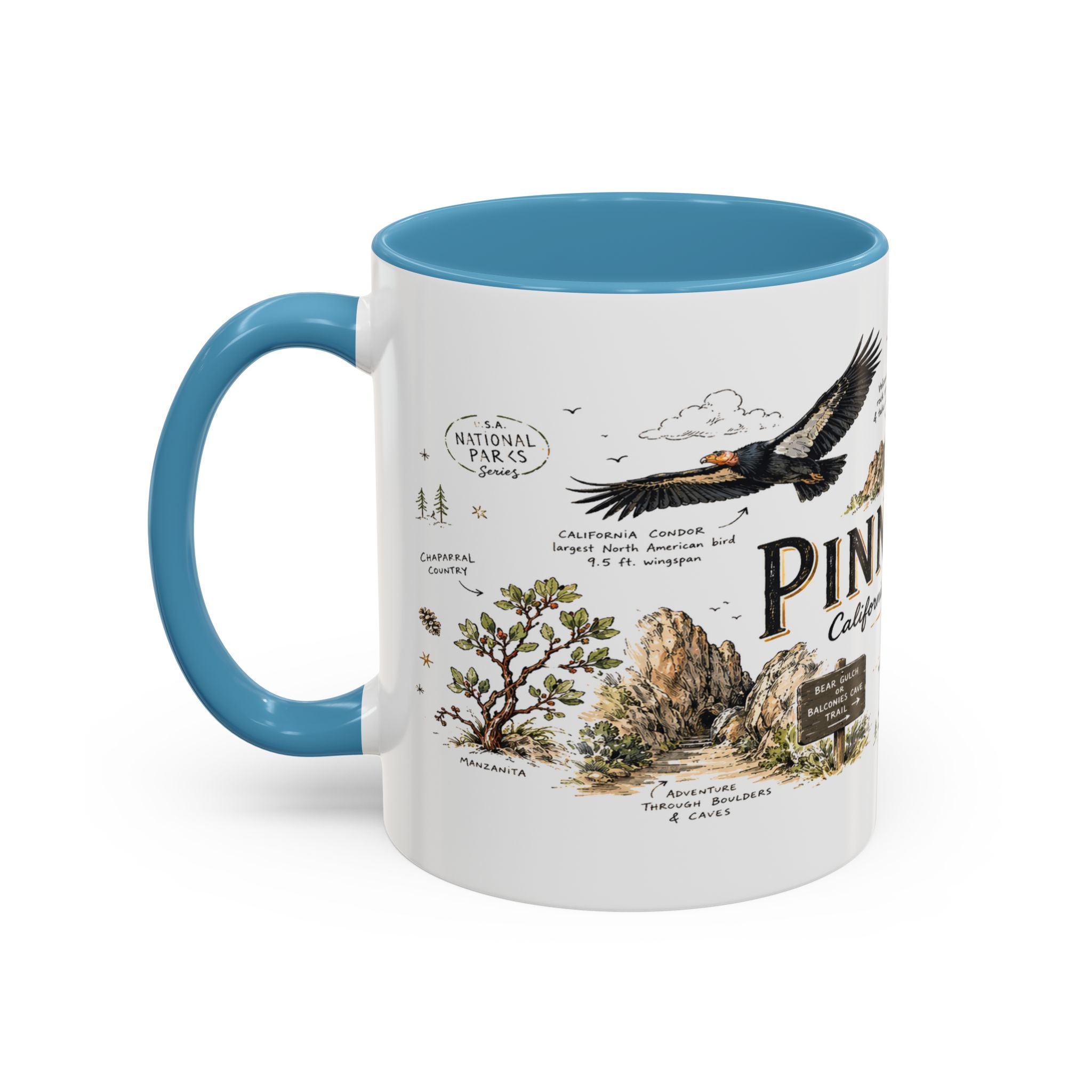Pinnacles National Park Coffee Mug | California Rock Climbing Condor Gift | Accent Color Ceramic 11oz 15oz