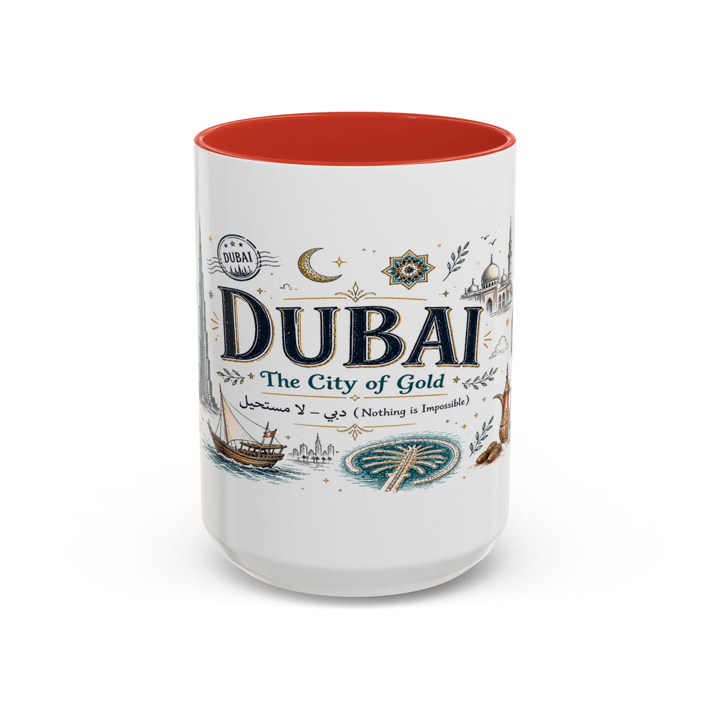 Dubai Coffee Mug | UAE Souvenir Travel Gift | Accent Color Ceramic 11oz 15oz