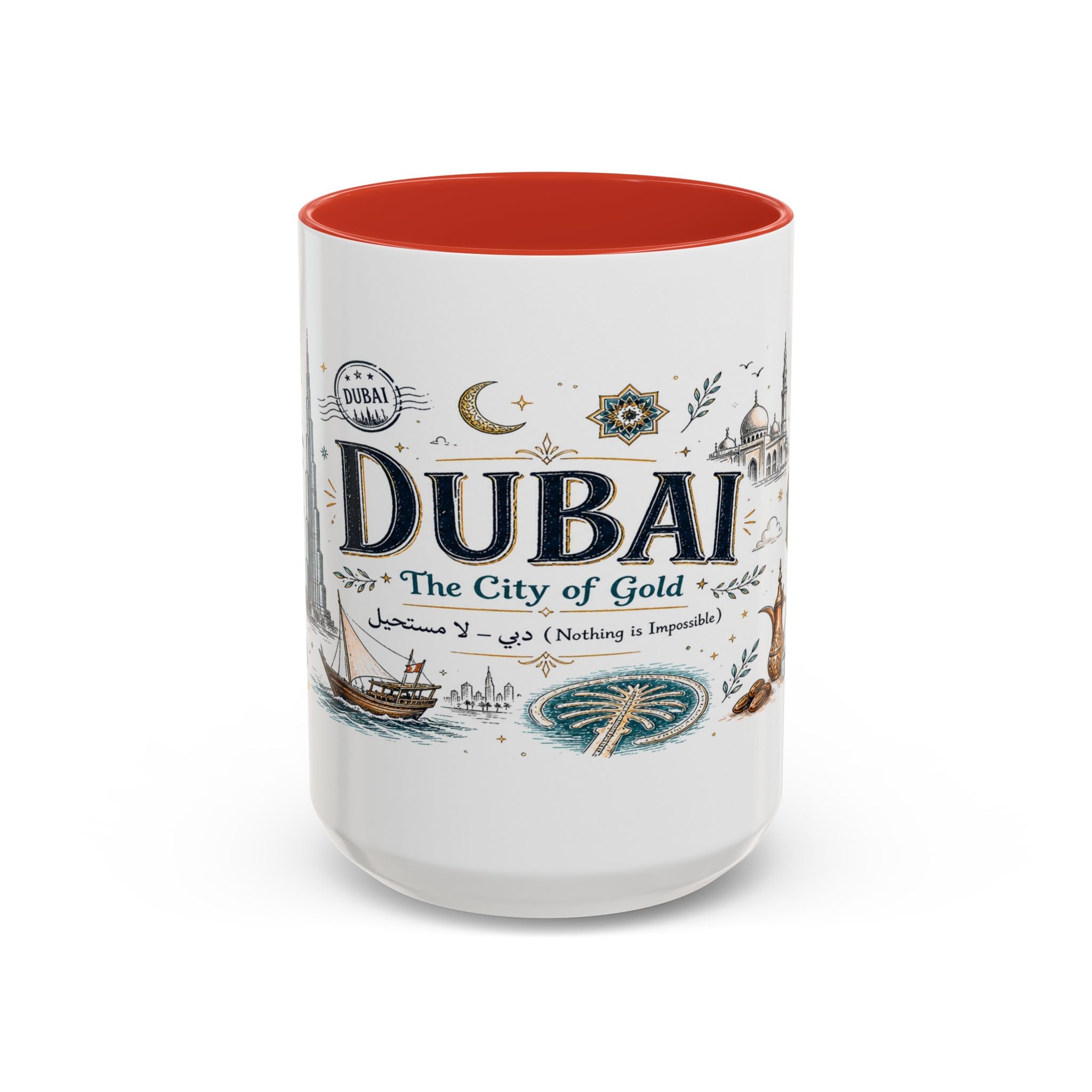 Dubai Coffee Mug | UAE Souvenir Travel Gift | Accent Color Ceramic 11oz 15oz