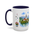 Bled Illustrated Travel Mug | Slovenia Souvenir Accent Coffee Mug | 11oz 15oz Ceramic Cup